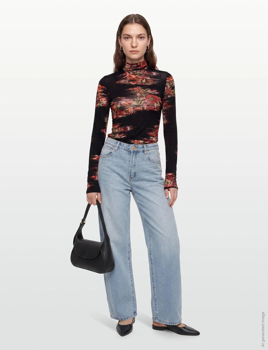 Ganni - Floral Jersey Turtleneck - gebreide truien - multicolored - 0