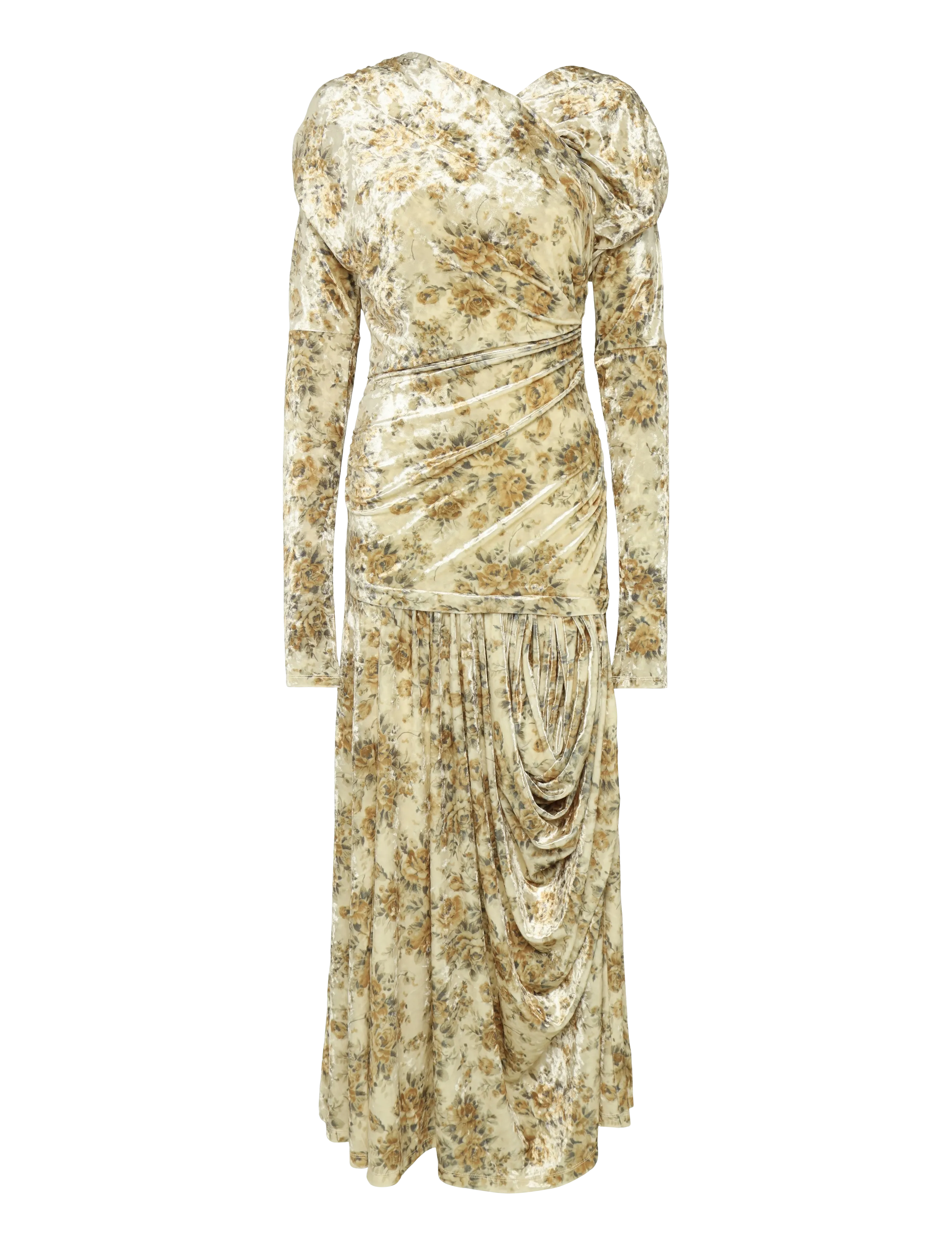 Ganni Golden Floral Ruched Dress - Aftenkjoler - MULTICOLORED / cream