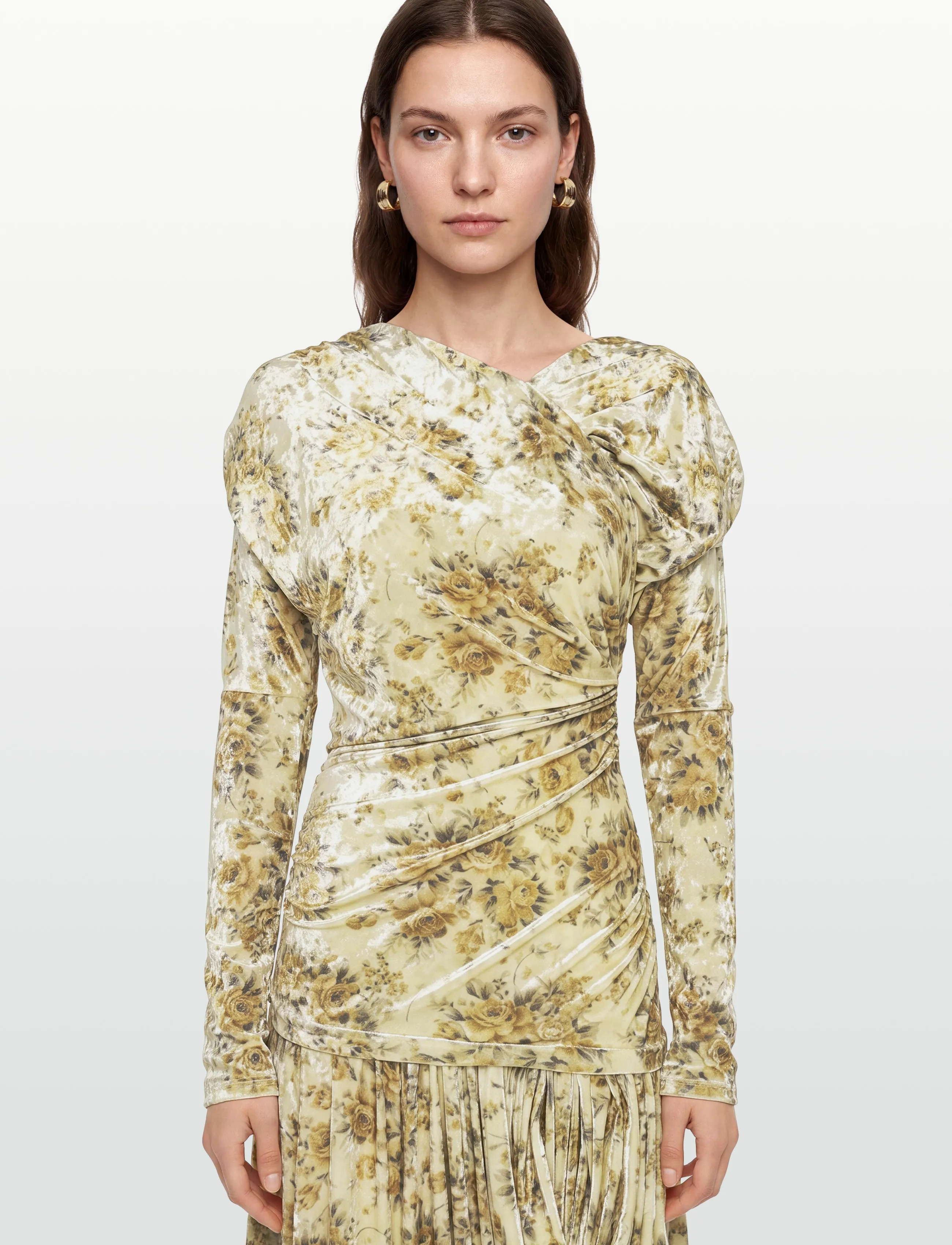 Ganni - Golden Floral Ruched Dress - abendkleider - multicolored - 3