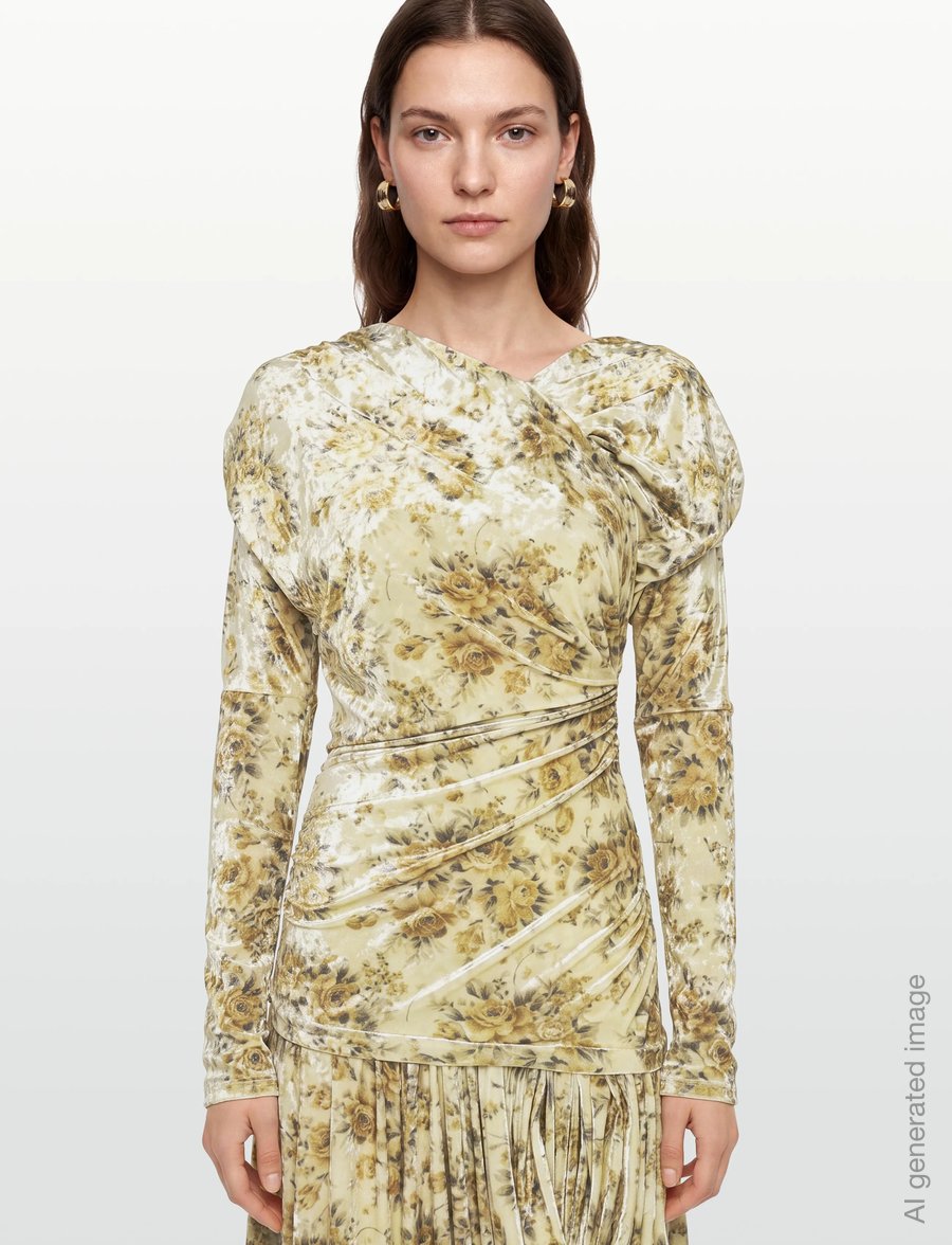 Ganni - Golden Floral Ruched Dress - abendkleider - multicolored - 3