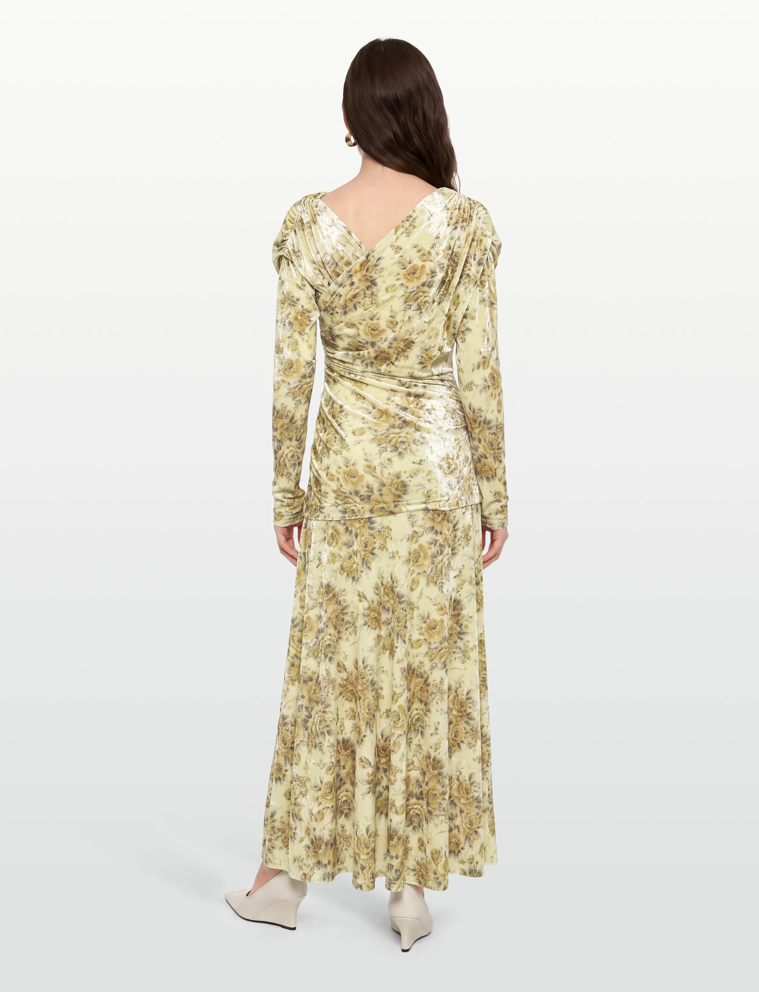 Ganni - Golden Floral Ruched Dress - abendkleider - multicolored - 4