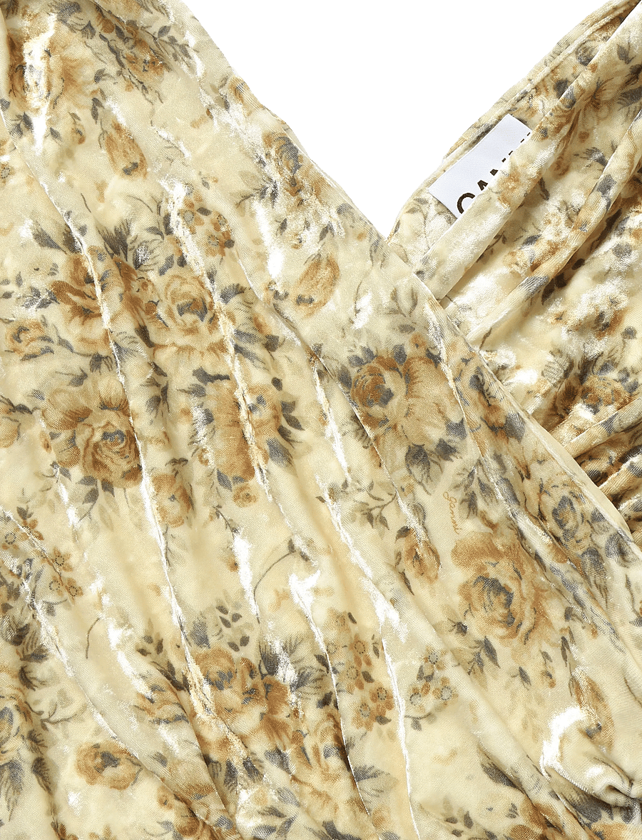 Ganni - Golden Floral Ruched Dress - aftonklänningar - multicolored - 2