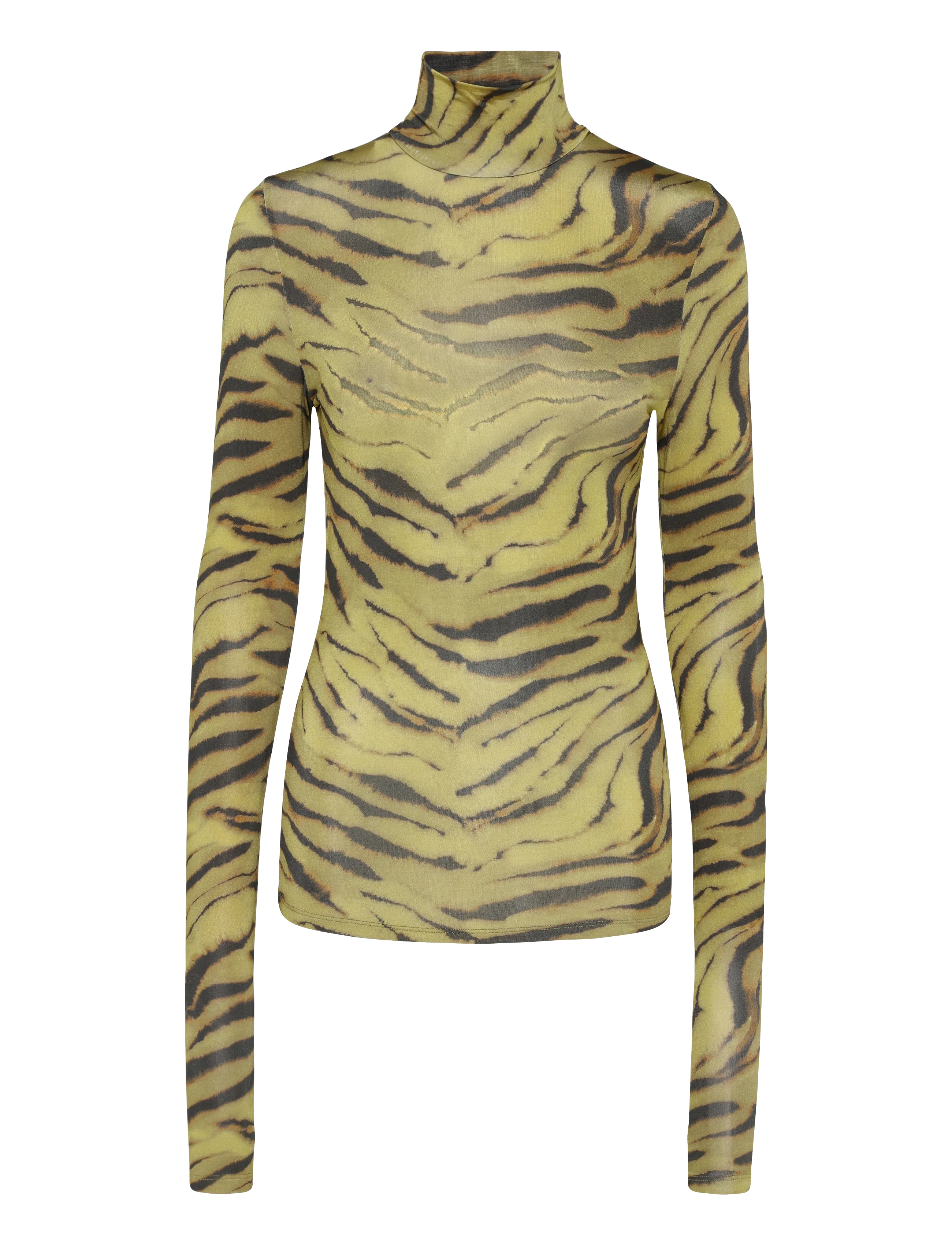 Ganni Printed Shiny Jersey Turtleneck - Knitwear - KHAKIGREEN / khaki/green