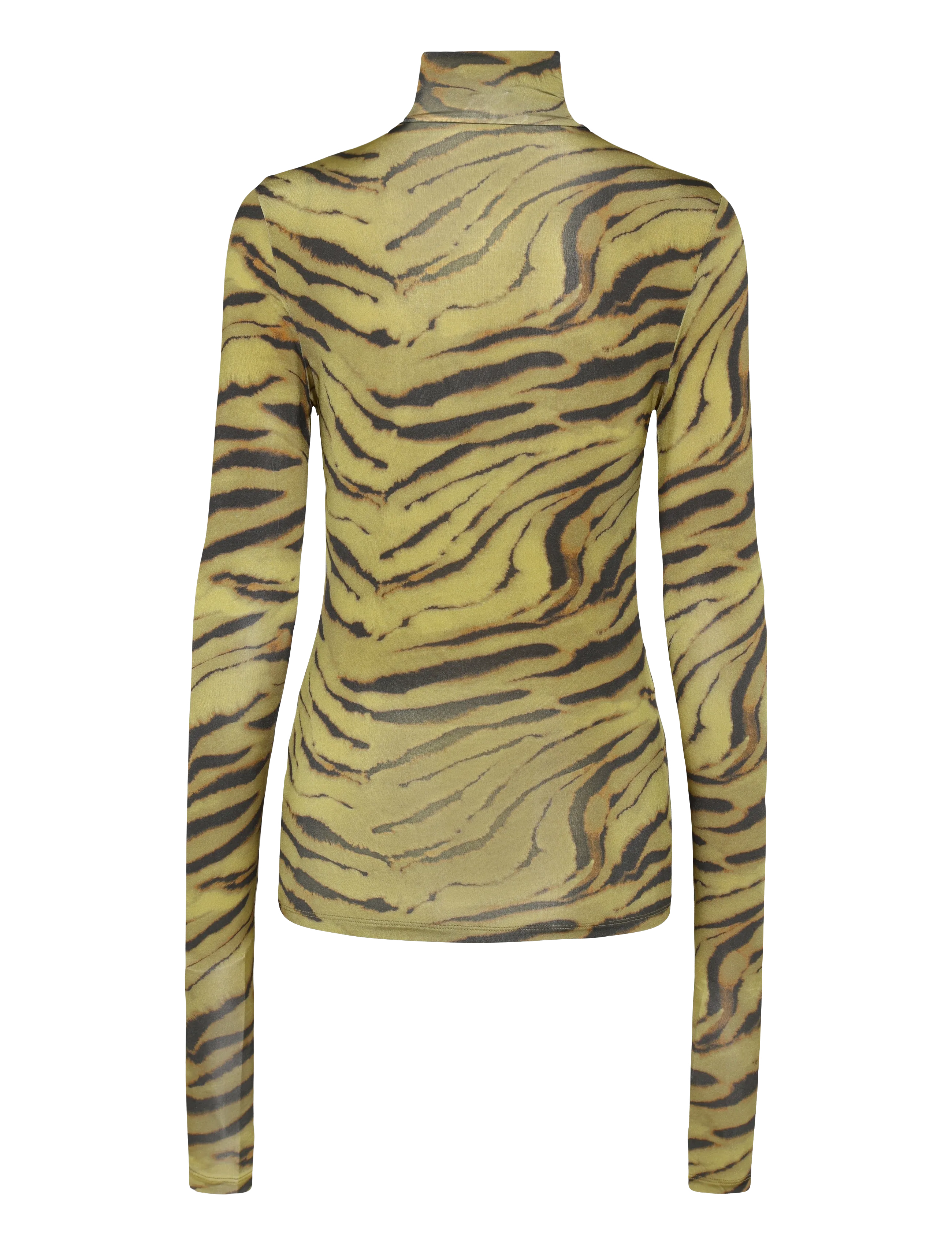 Ganni - Printed Shiny Jersey Turtleneck - khakigreen - 1