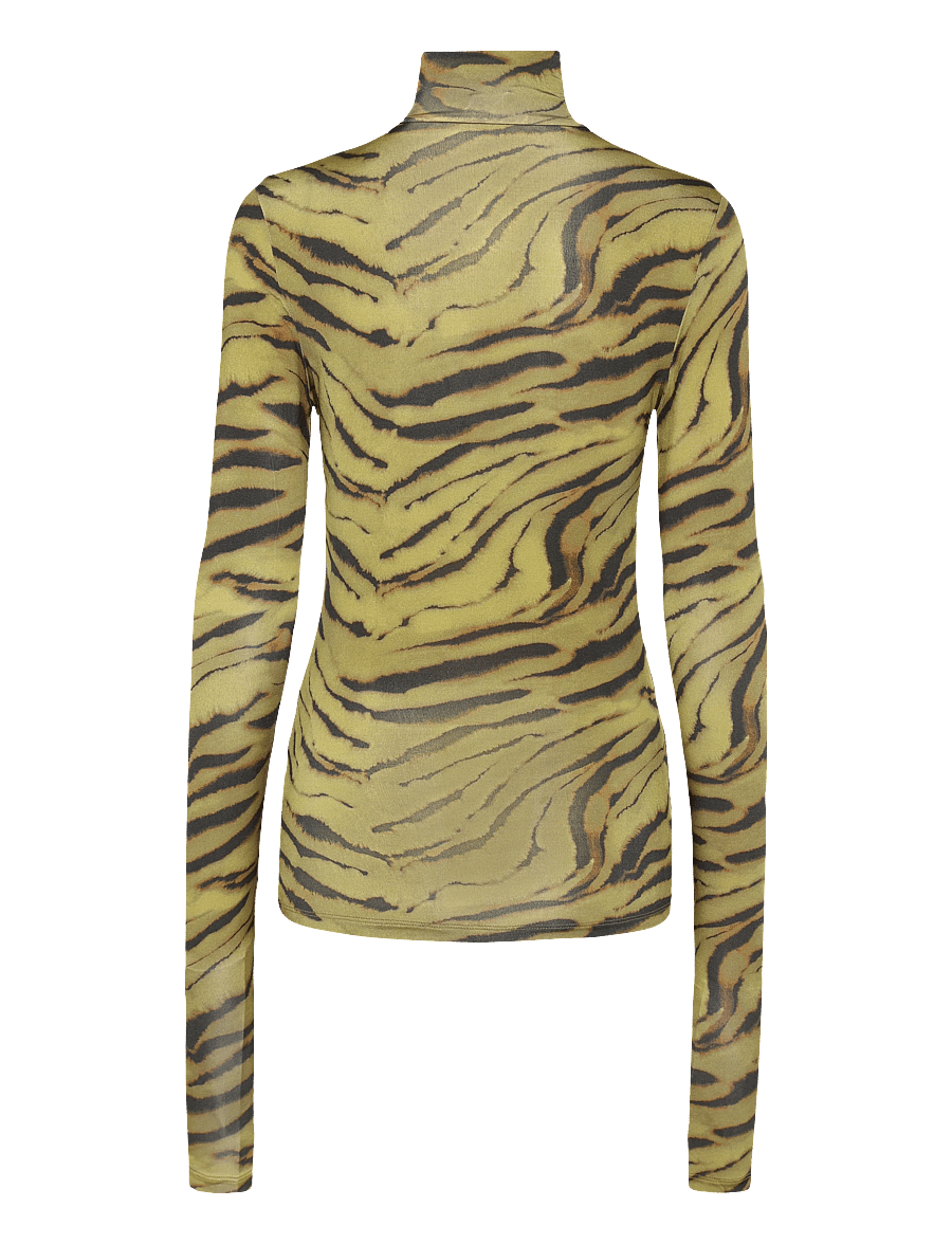 Ganni - Printed Shiny Jersey Turtleneck - rollkragenpullover - khakigreen - 2