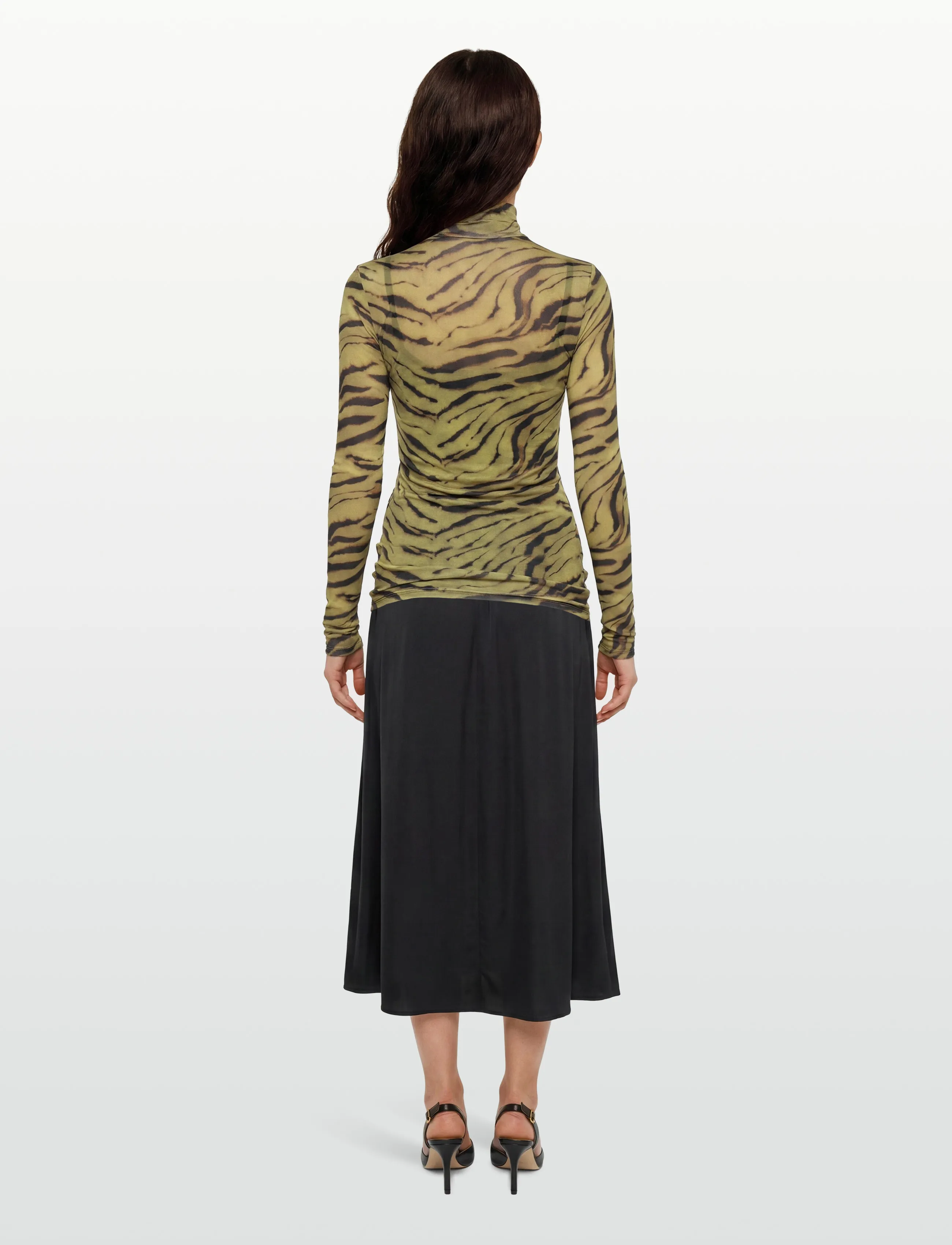 Ganni - Printed Shiny Jersey Turtleneck - rullekraver - khakigreen - 4