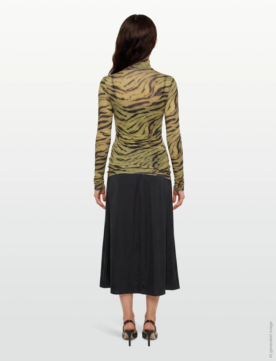 Ganni - Printed Shiny Jersey Turtleneck - rollkragenpullover - khakigreen - 4