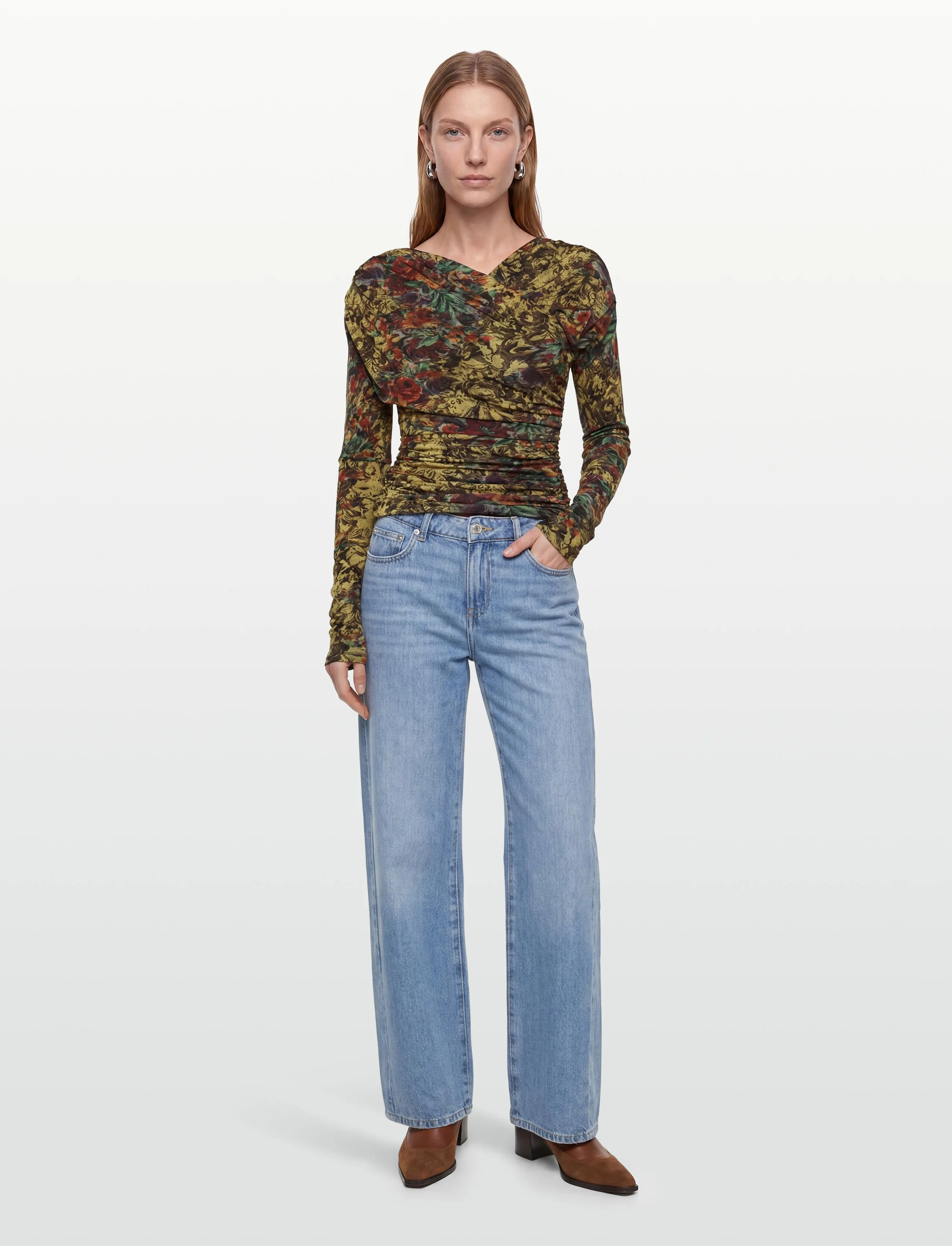 Ganni Top In Printed Jersey, 36, Gold, T-Shirts & Toppe > Langærmede, Dame