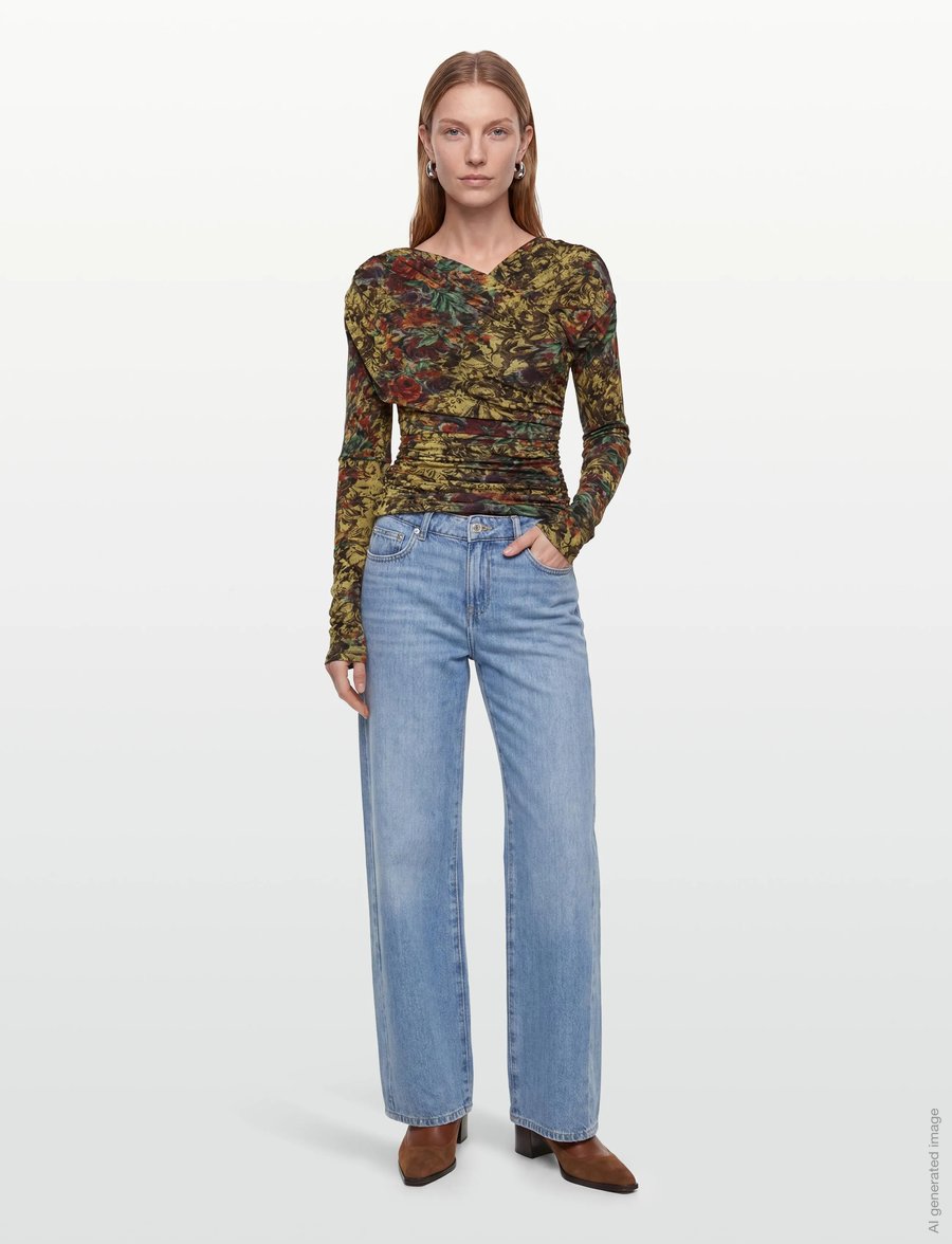 Ganni - Top In Printed Jersey - langærmede toppe - multicolored - 0