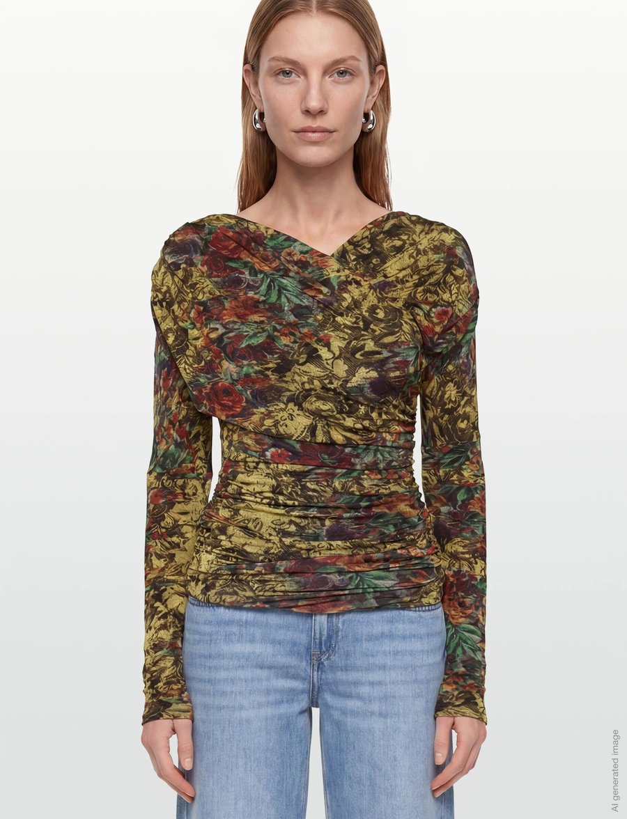 Ganni - Top In Printed Jersey - langærmede toppe - multicolored - 3