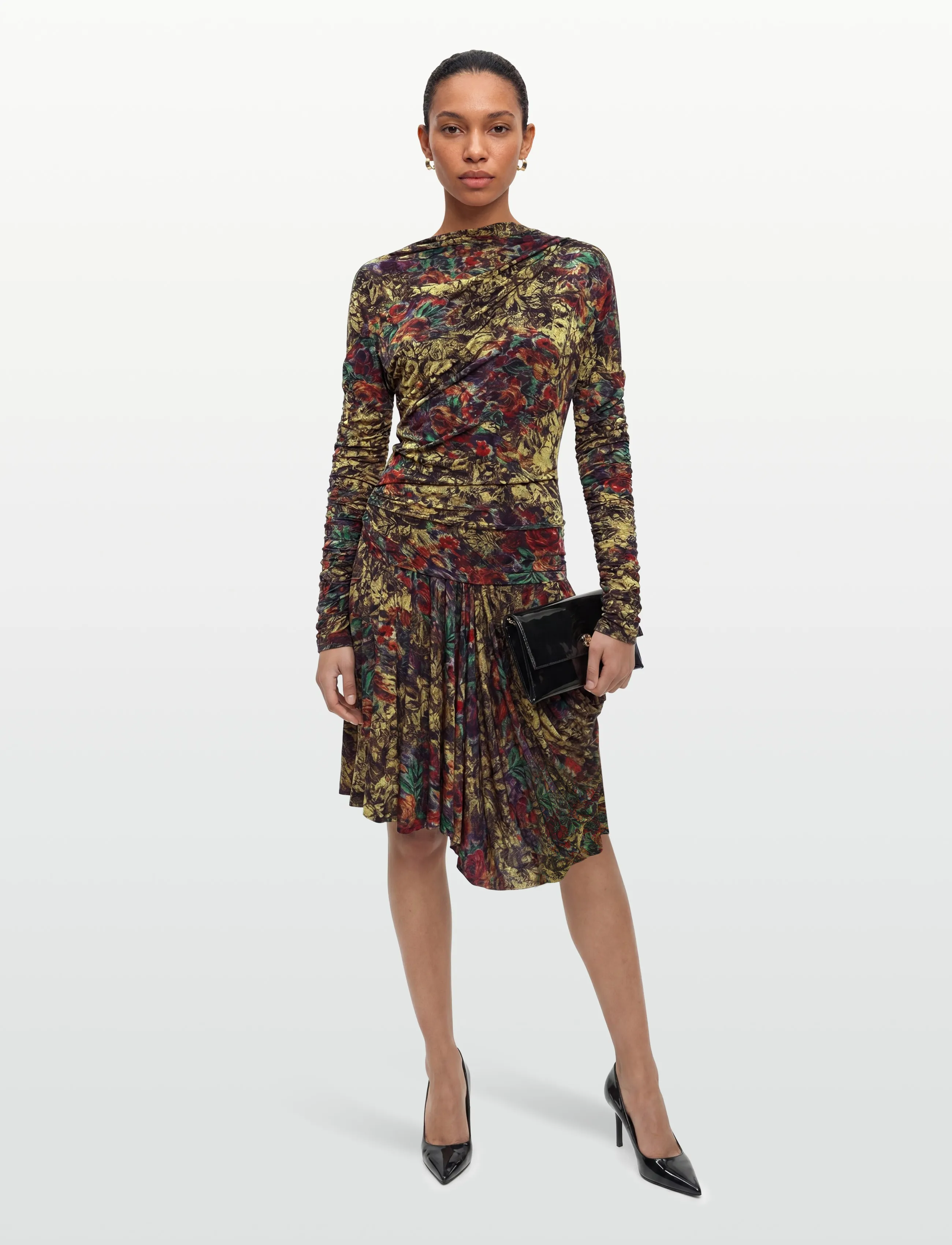 Ganni Floral Print Ruched Mini Dress, 34, Multi/patterned, Kjoler > Kort Kjole, Dame