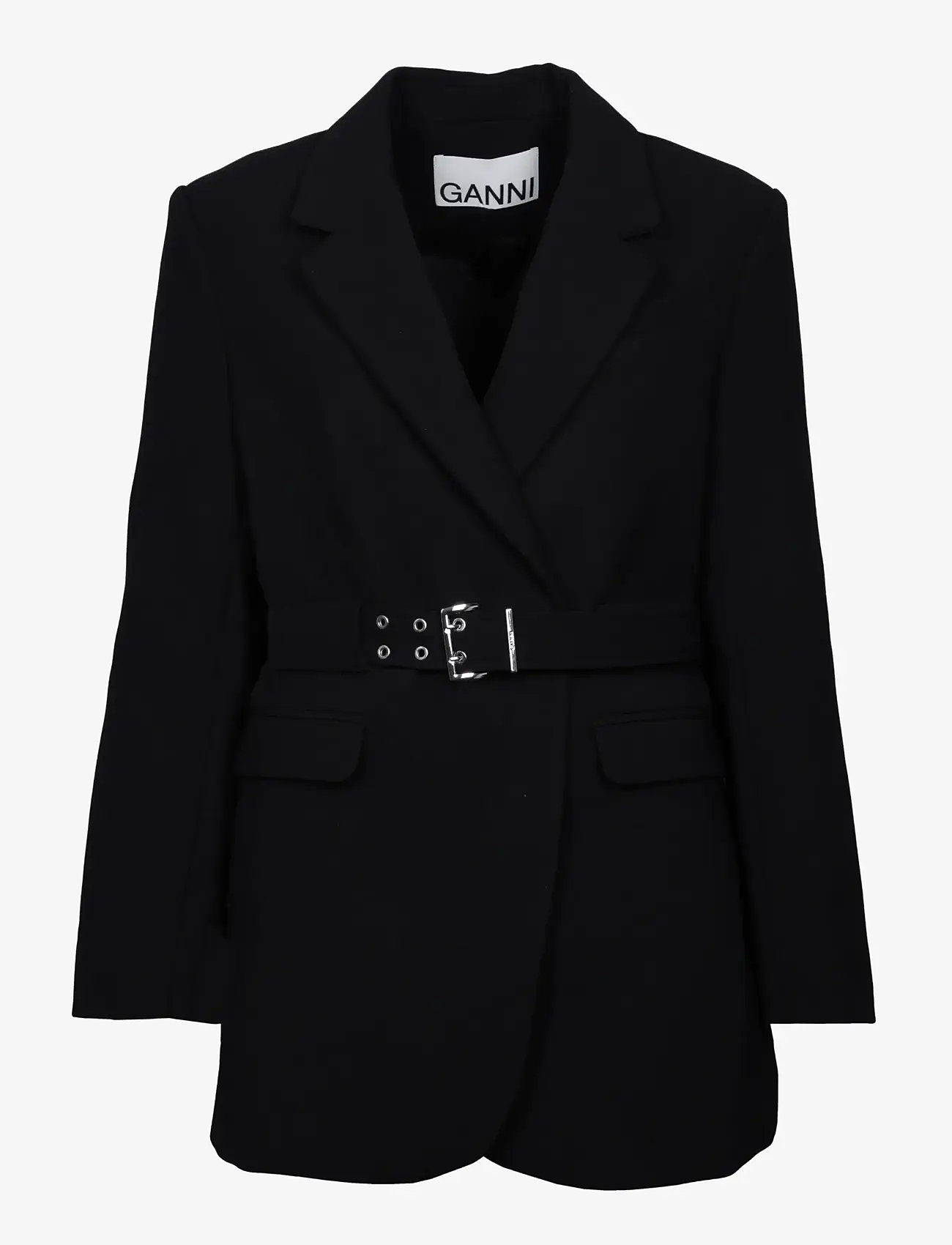 Ganni - Bonded Crepe Blazer - vööga bleiserid - black - 0