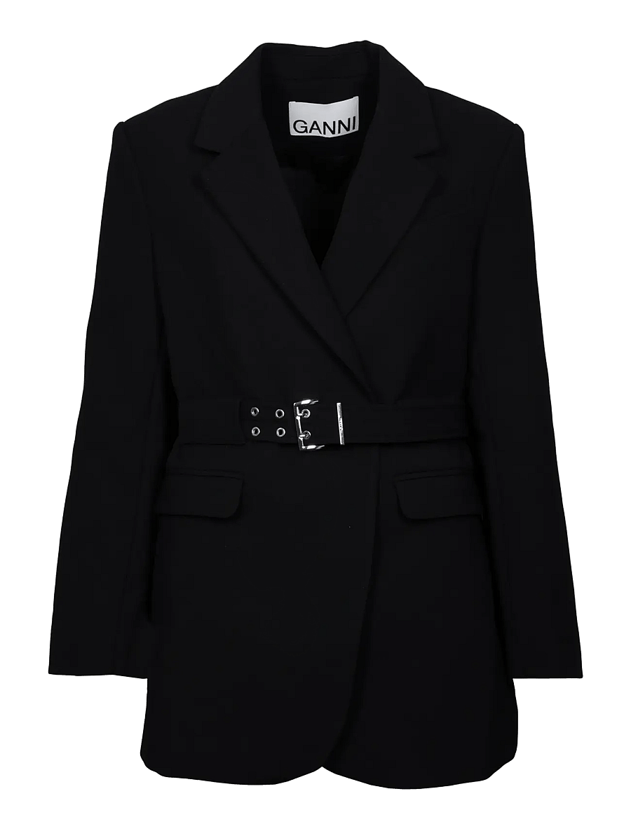 Ganni - Bonded Crepe Blazer - blazer mit gürtel - black - 0