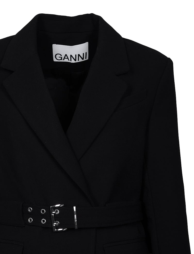 Ganni - Bonded Crepe Blazer - vööga bleiserid - black - 2
