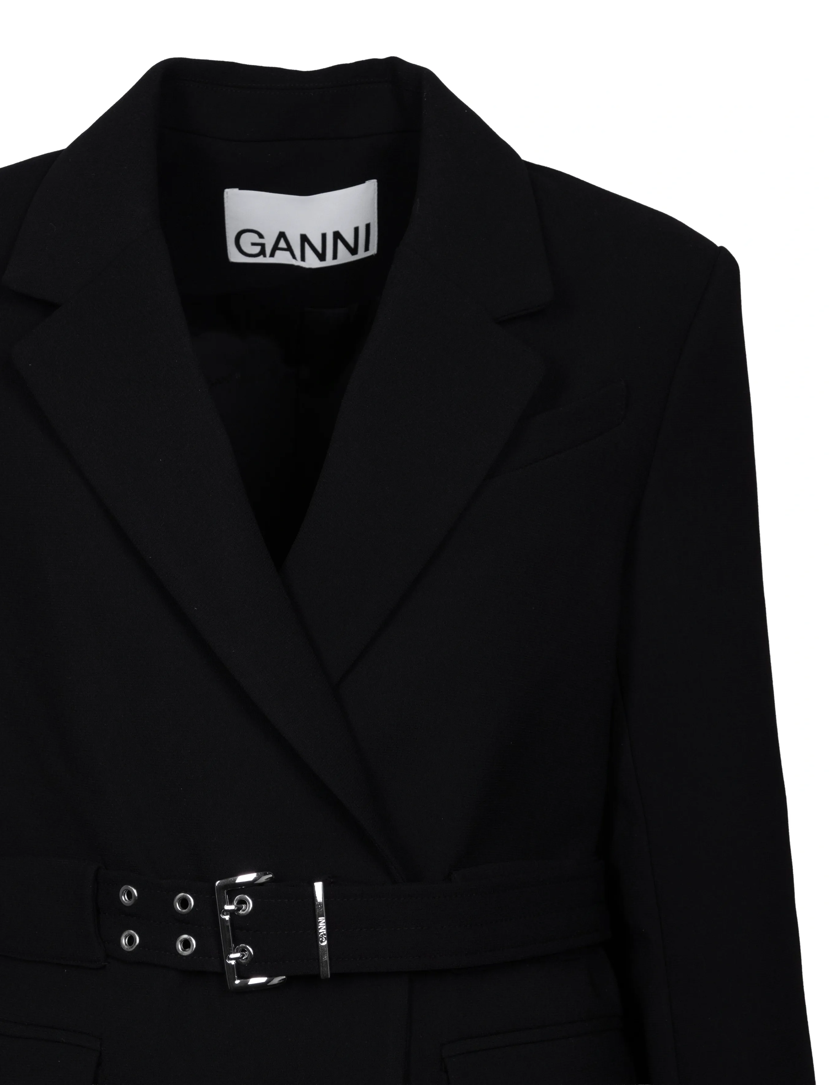 Ganni - Bonded Crepe Blazer - blazer mit gürtel - black - 2