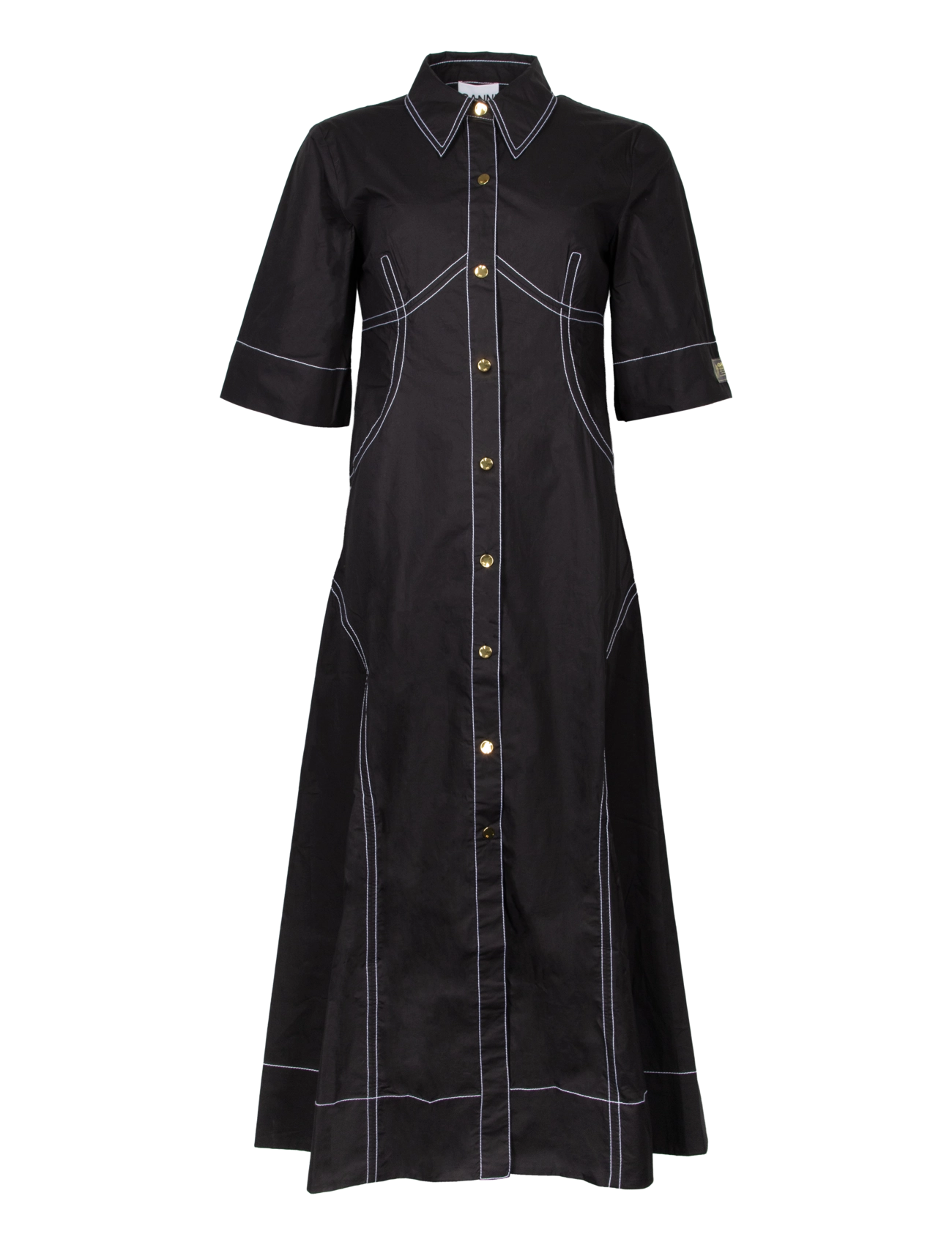 Ganni Organic Cotton Poplin Midi Shirt Dress - Shirt Dresses - BLACK / black