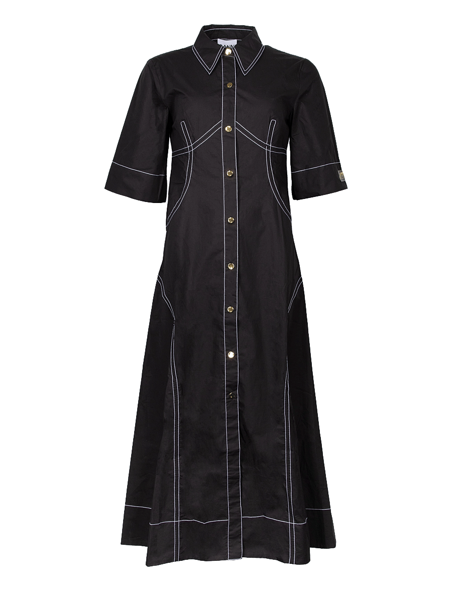 Ganni - Organic Cotton Poplin Midi Shirt Dress - särkkleidid - black - 0