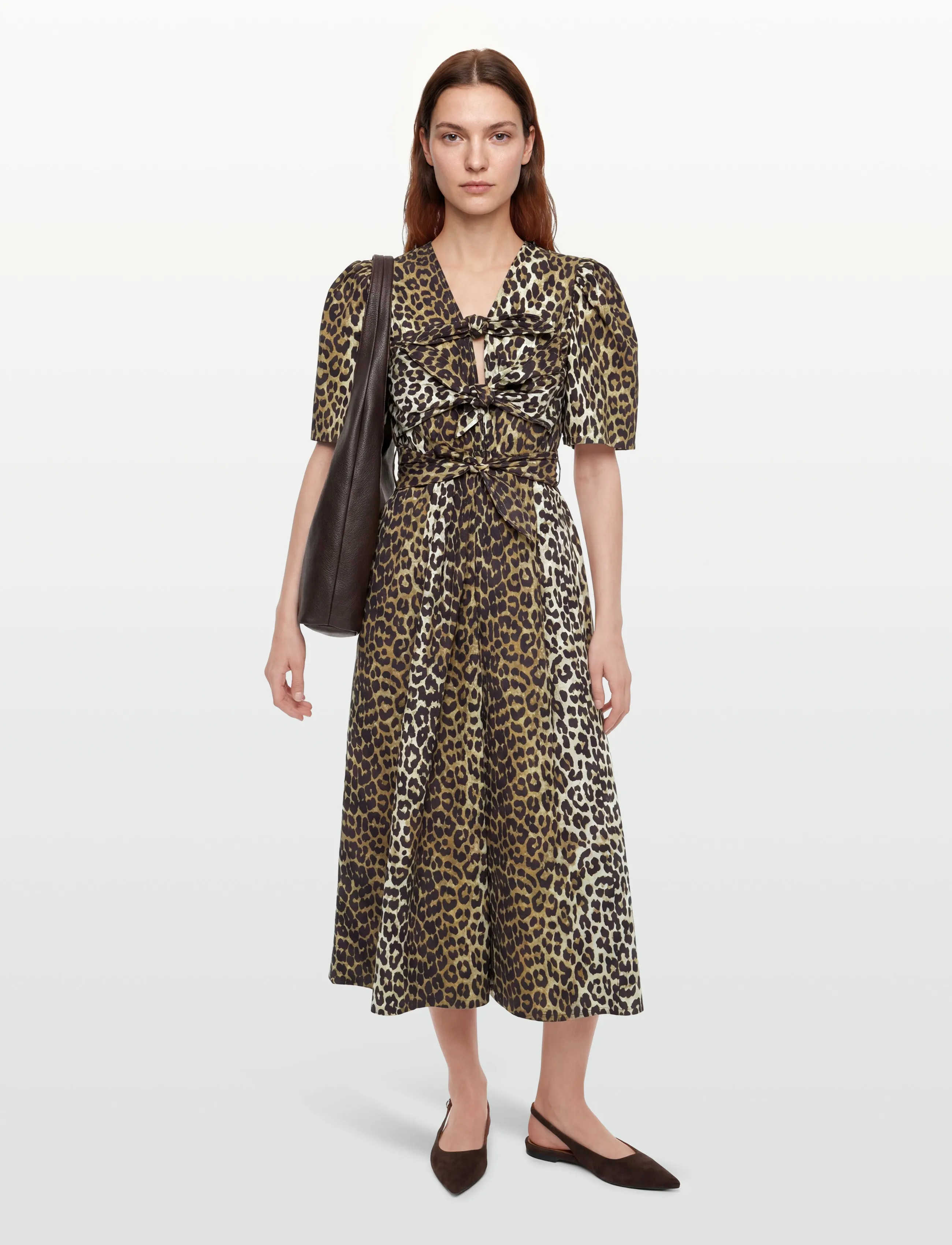 Ganni Printed Cotton Dress, 32, Dresses, Braun - Maxi Frauen