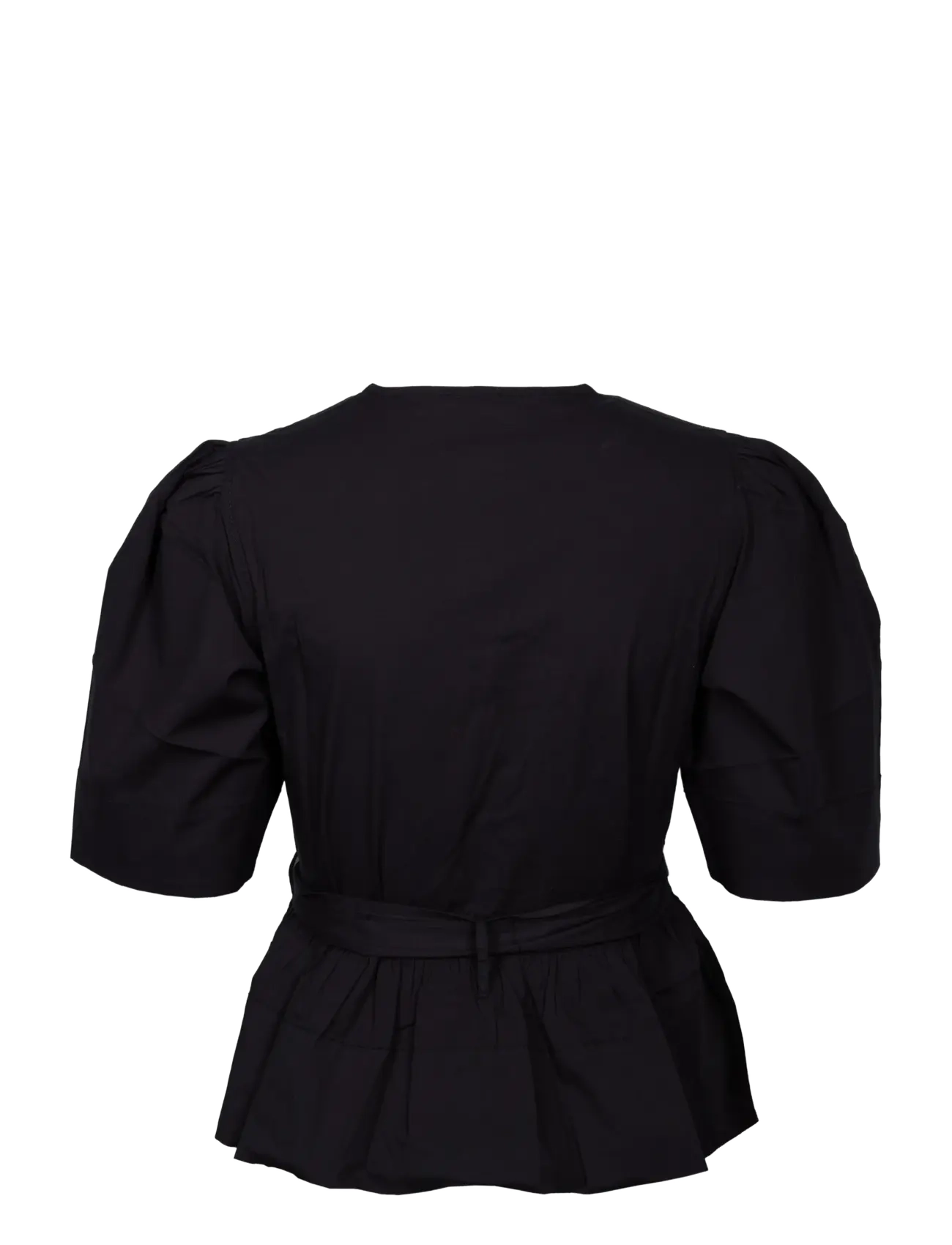 Ganni - Washed Stretch Cotton Tie Strap Blouse - kurzärmelige blusen - black - 1