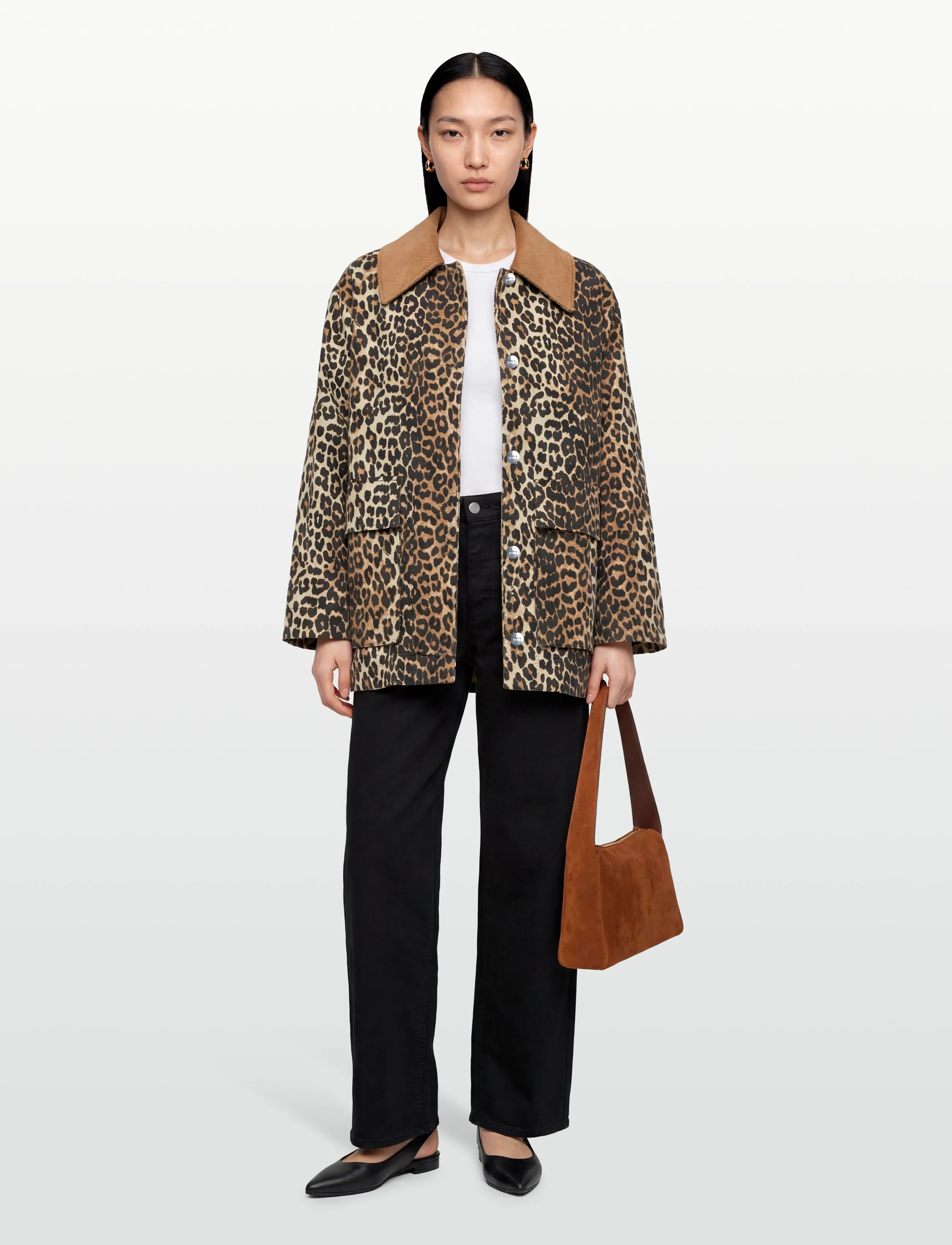 Ganni Canvas Midi Jacket, XXS/XS, Brown, Jakker > Let Sommerjakke, Dame