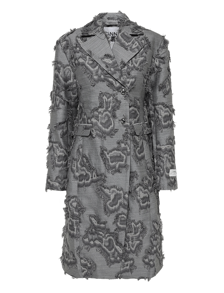 Ganni - Frayed Cloud Print Coat - winterjacken - grey - 0