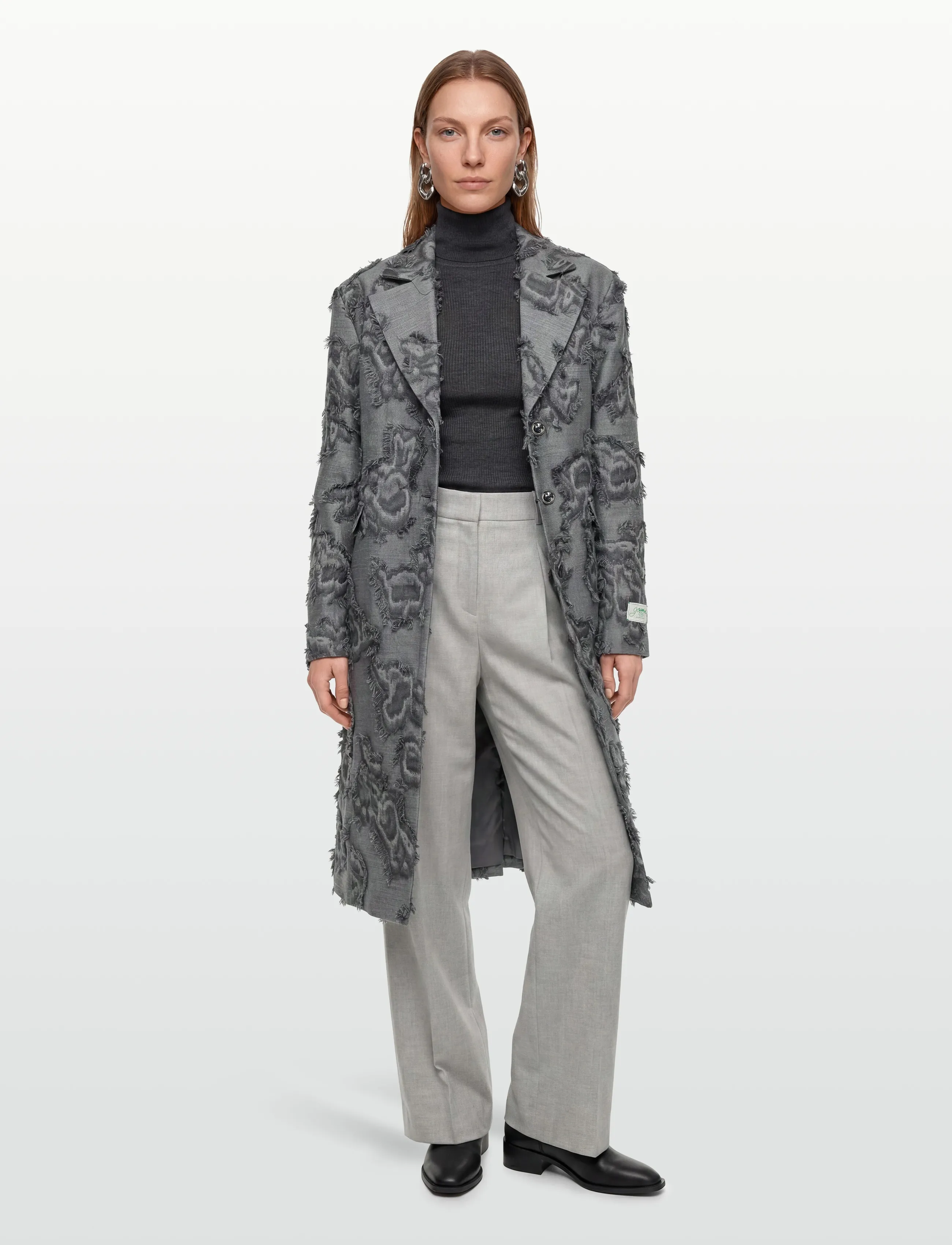 Ganni Frayed Cloud Print Coat, 40, Coats, Grau - Wool Frauen
