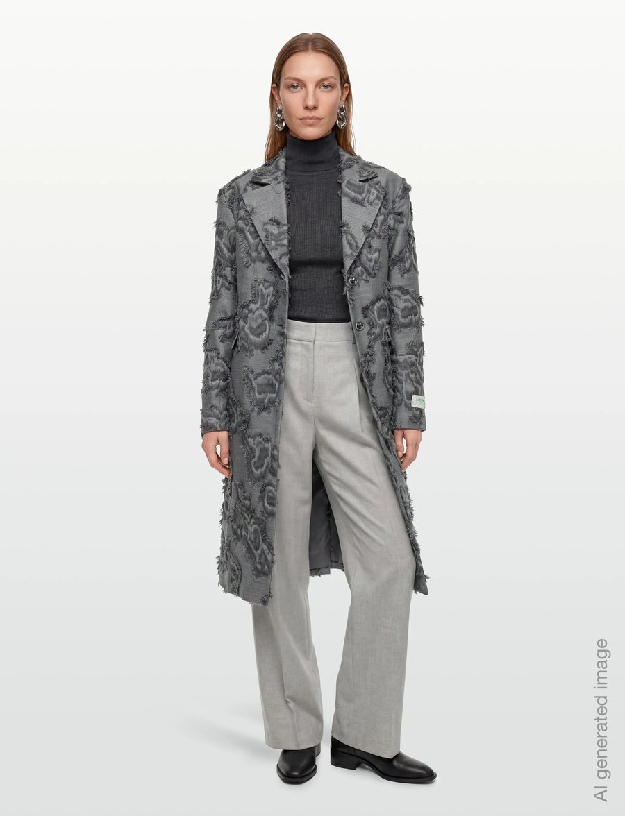 Ganni - Frayed Cloud Print Coat - vinterjakker - grey - 0