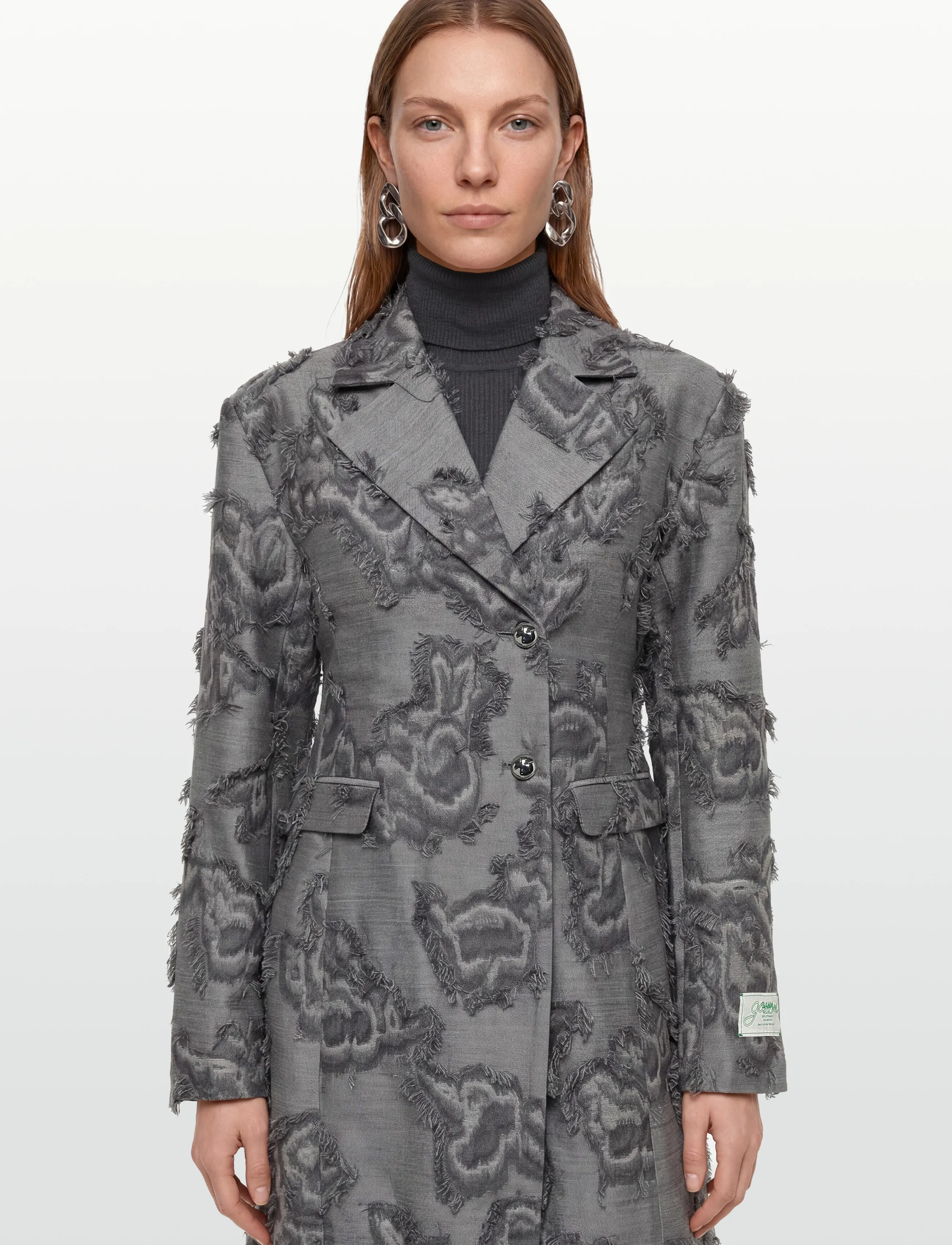 Ganni - Frayed Cloud Print Coat - vinterjakker - grey - 3