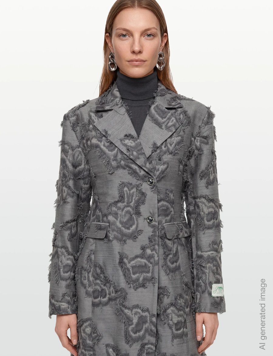 Ganni - Frayed Cloud Print Coat - vinterjakker - grey - 3