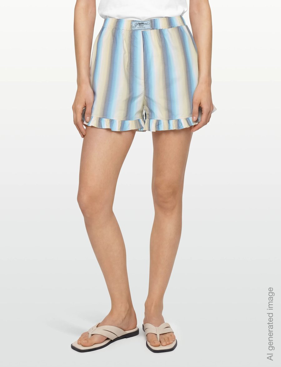 Ganni - Multicolour Ombre Stripe Ruffle Shorts - casual shorts - multicolored - 3