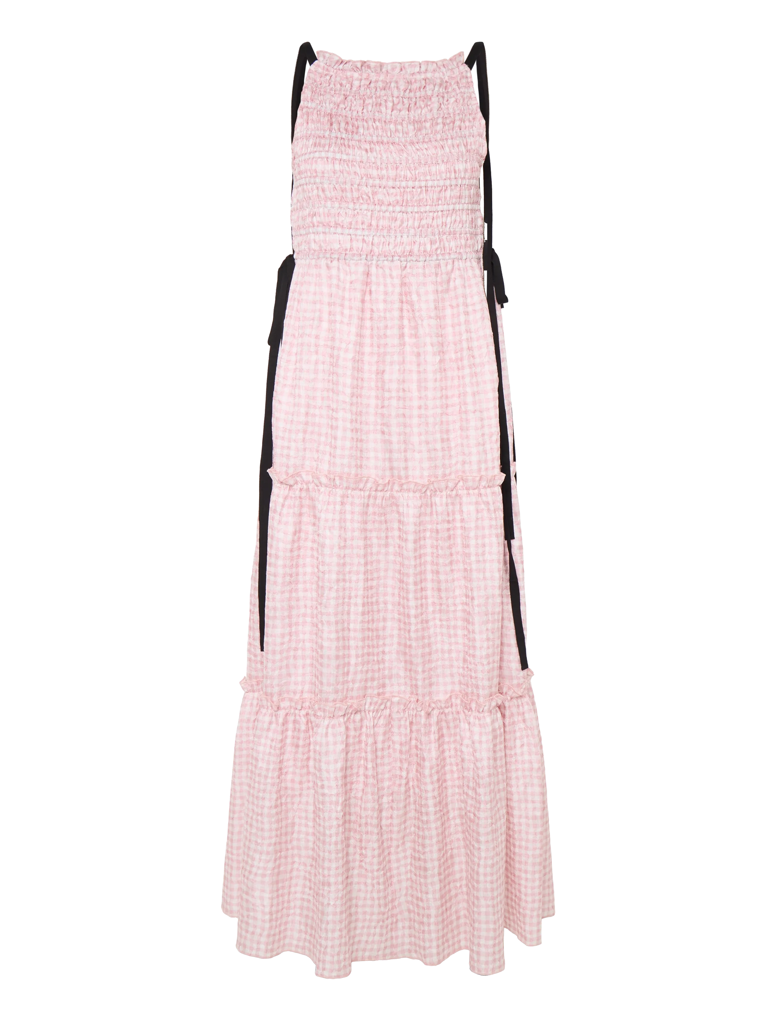 Ganni Smocked Tiered Dress - Maxikleider - PINK / pink/rose