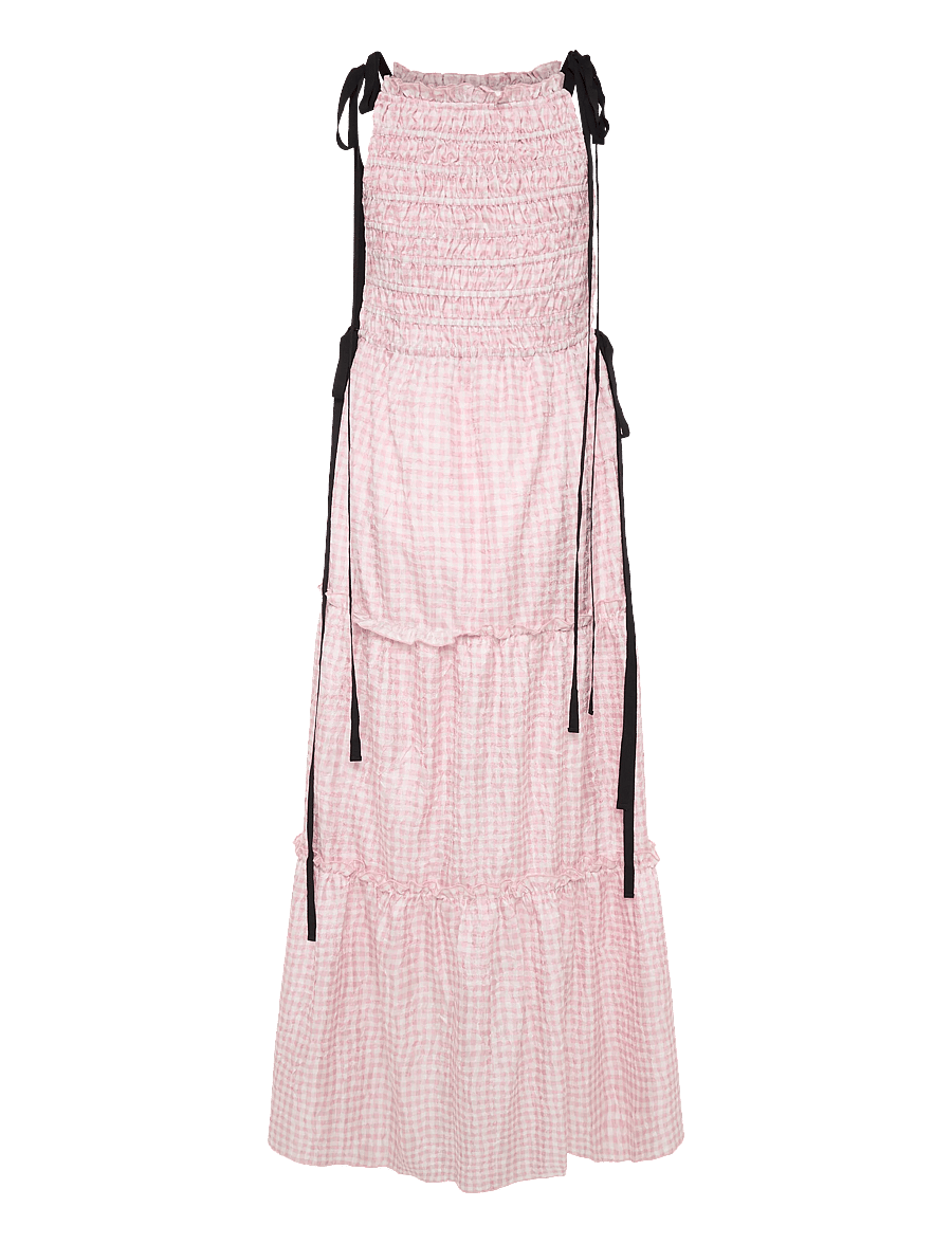 Ganni - Smocked Tiered Dress - pink - 2