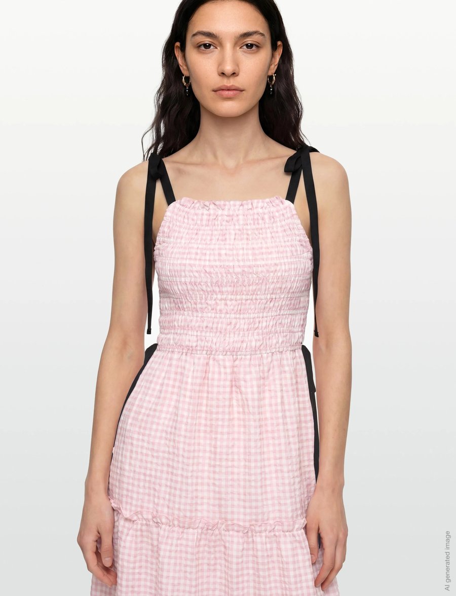 Ganni - Smocked Tiered Dress - pink - 3