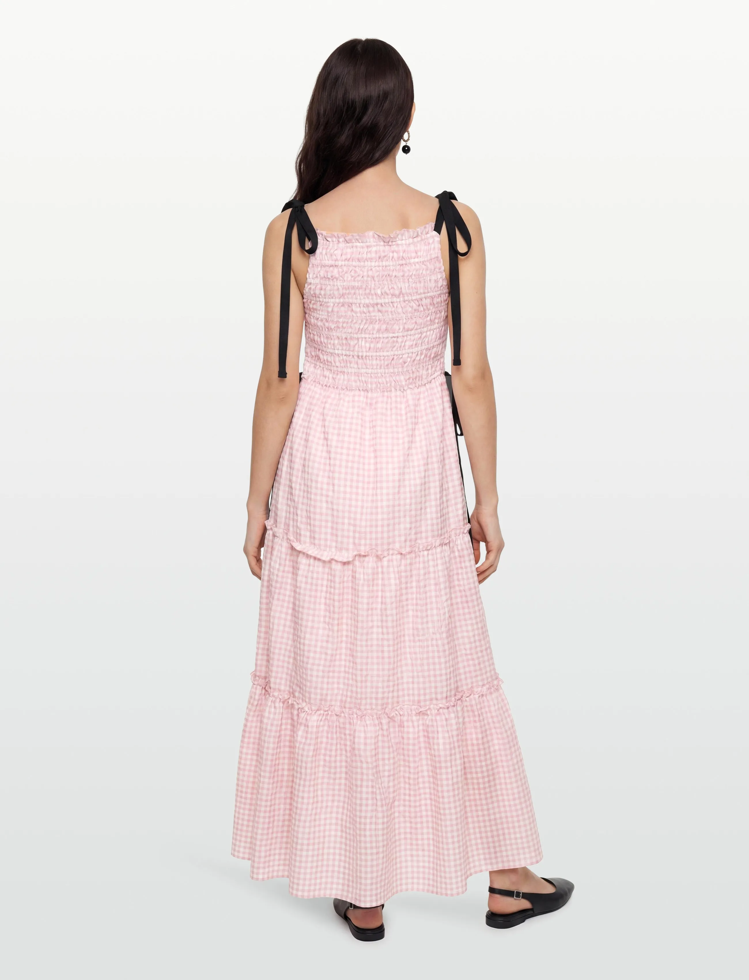 Ganni - Smocked Tiered Dress - pink - 4