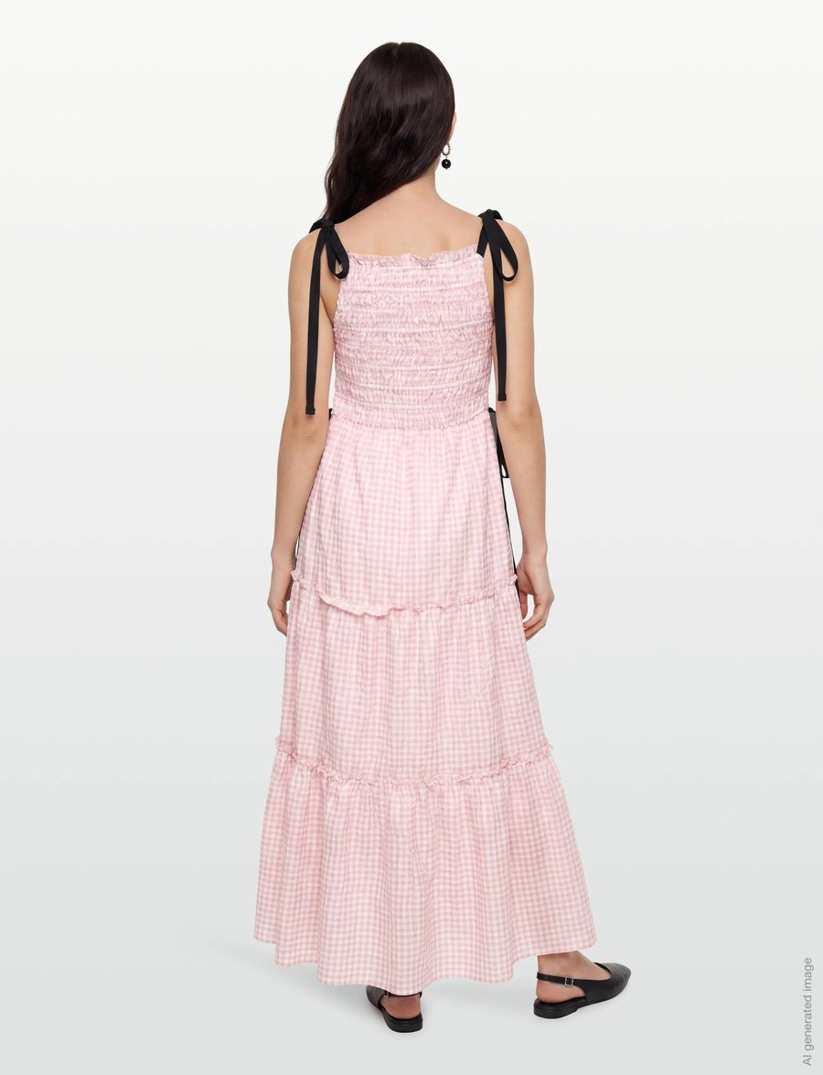 Ganni - Smocked Tiered Dress - pink - 4