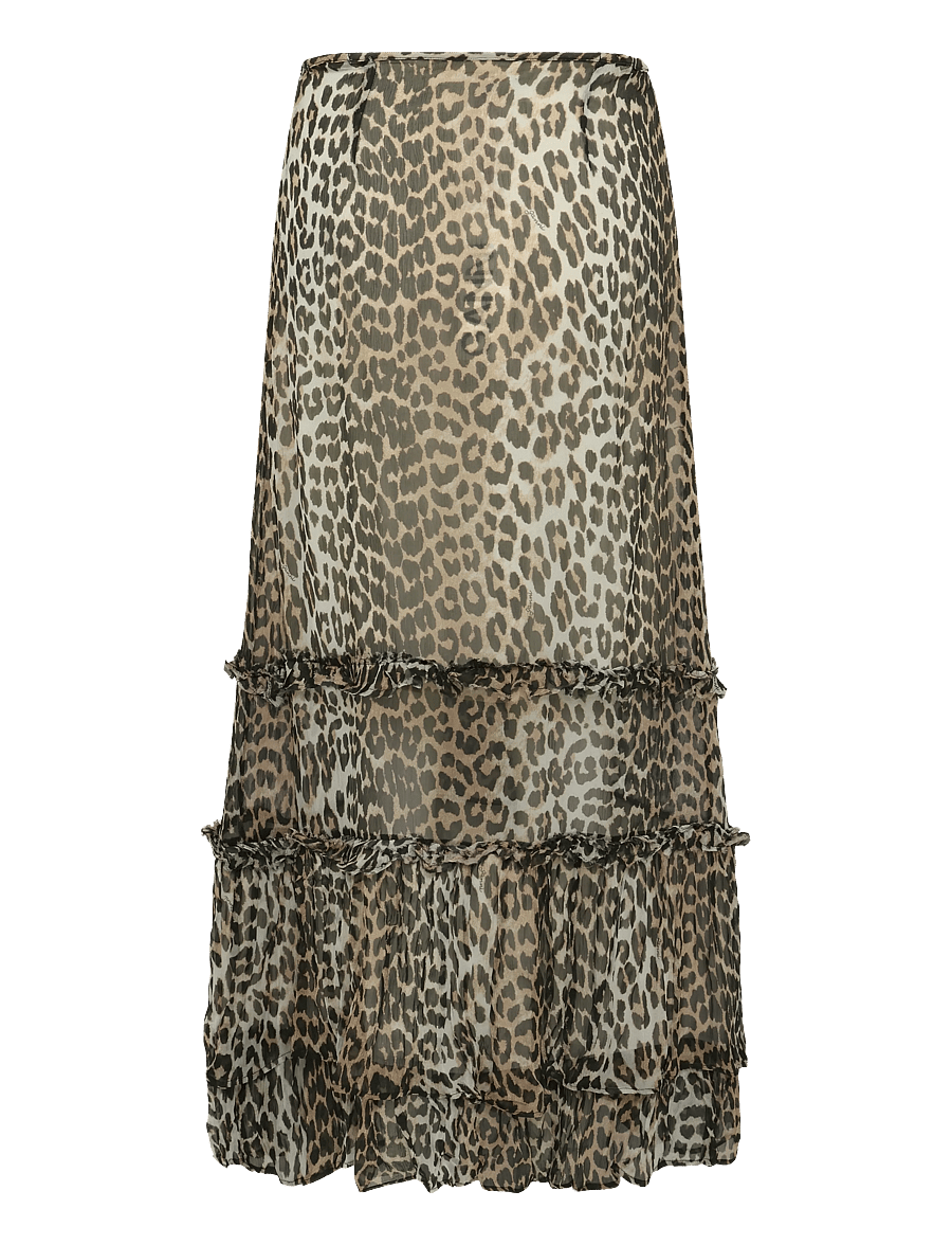 Ganni - Leopard Print Ruffle Skirt - maxi röcke - brown - 1