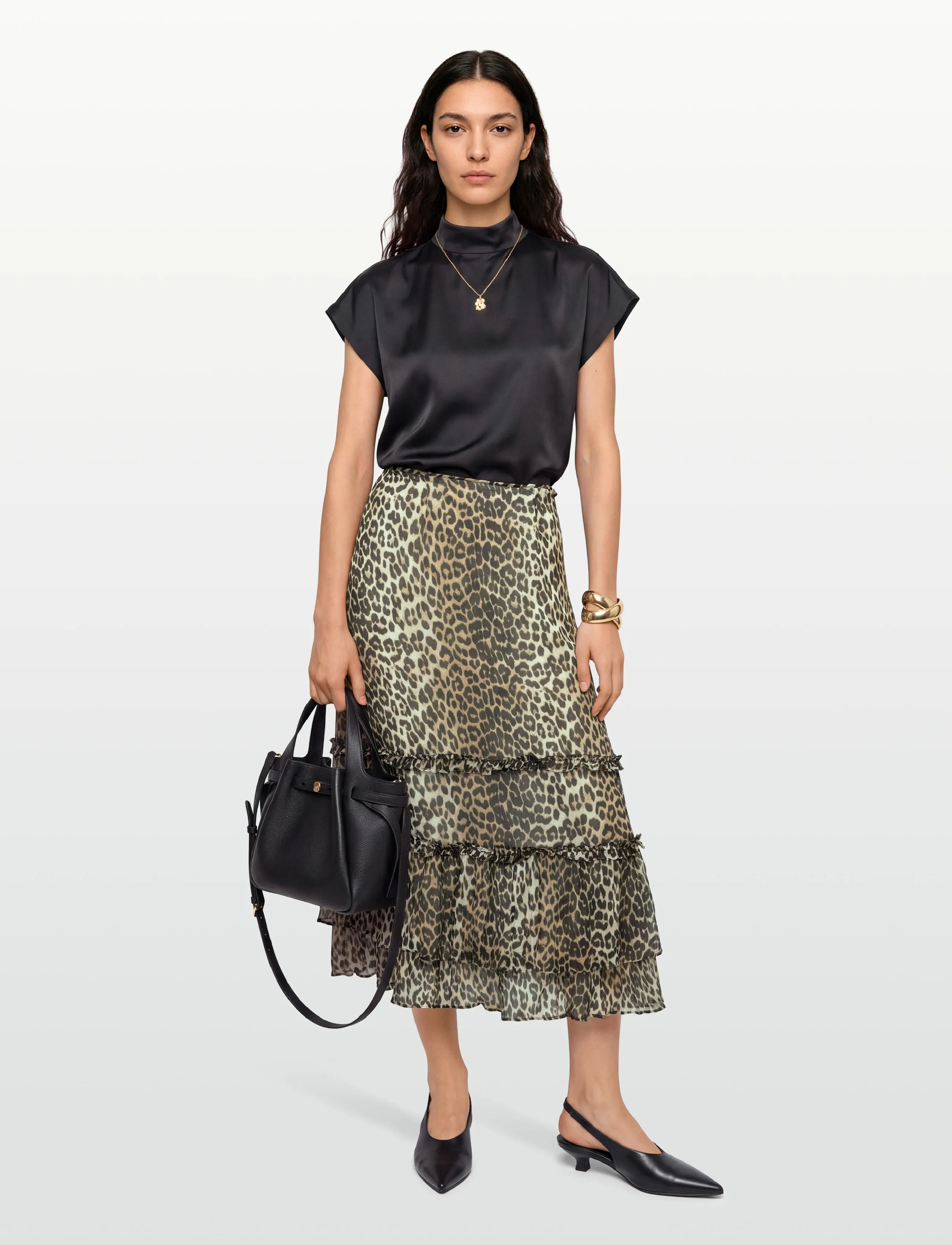 Ganni Leopard Print Ruffle Skirt, 32, Röcke, Braun - Maxi Frauen
