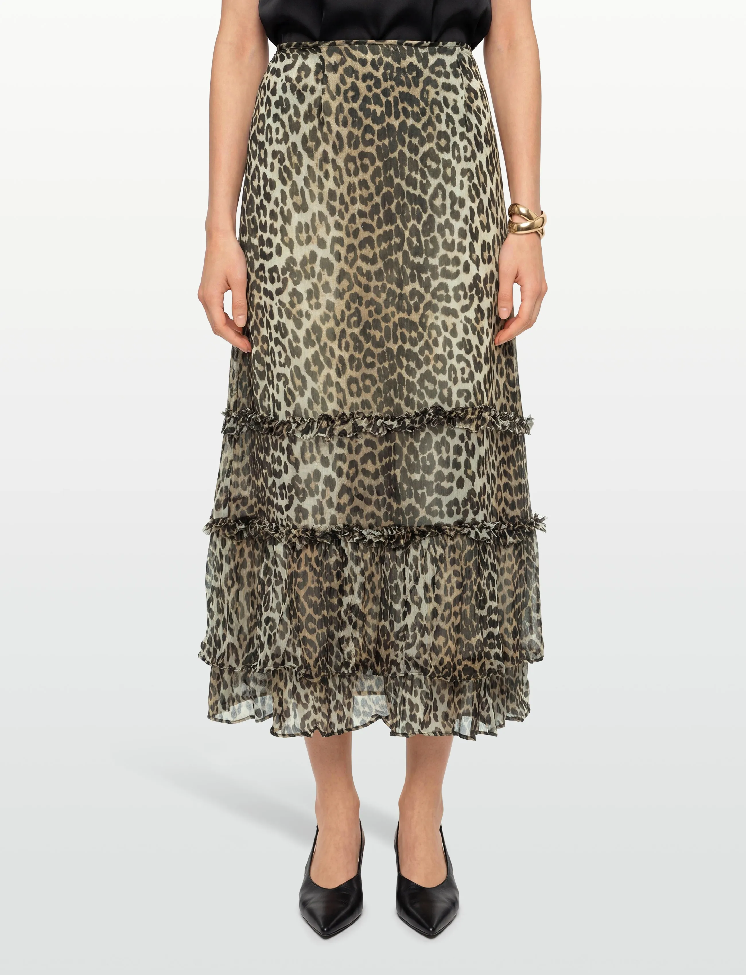 Ganni - Leopard Print Ruffle Skirt - maxi nederdele - brown - 3