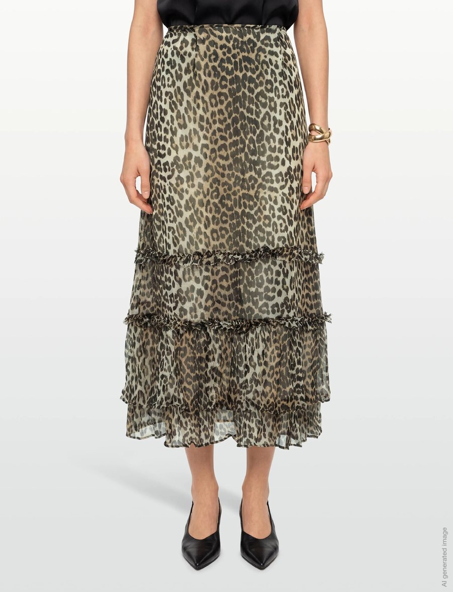 Ganni - Leopard Print Ruffle Skirt - maxi nederdele - brown - 3