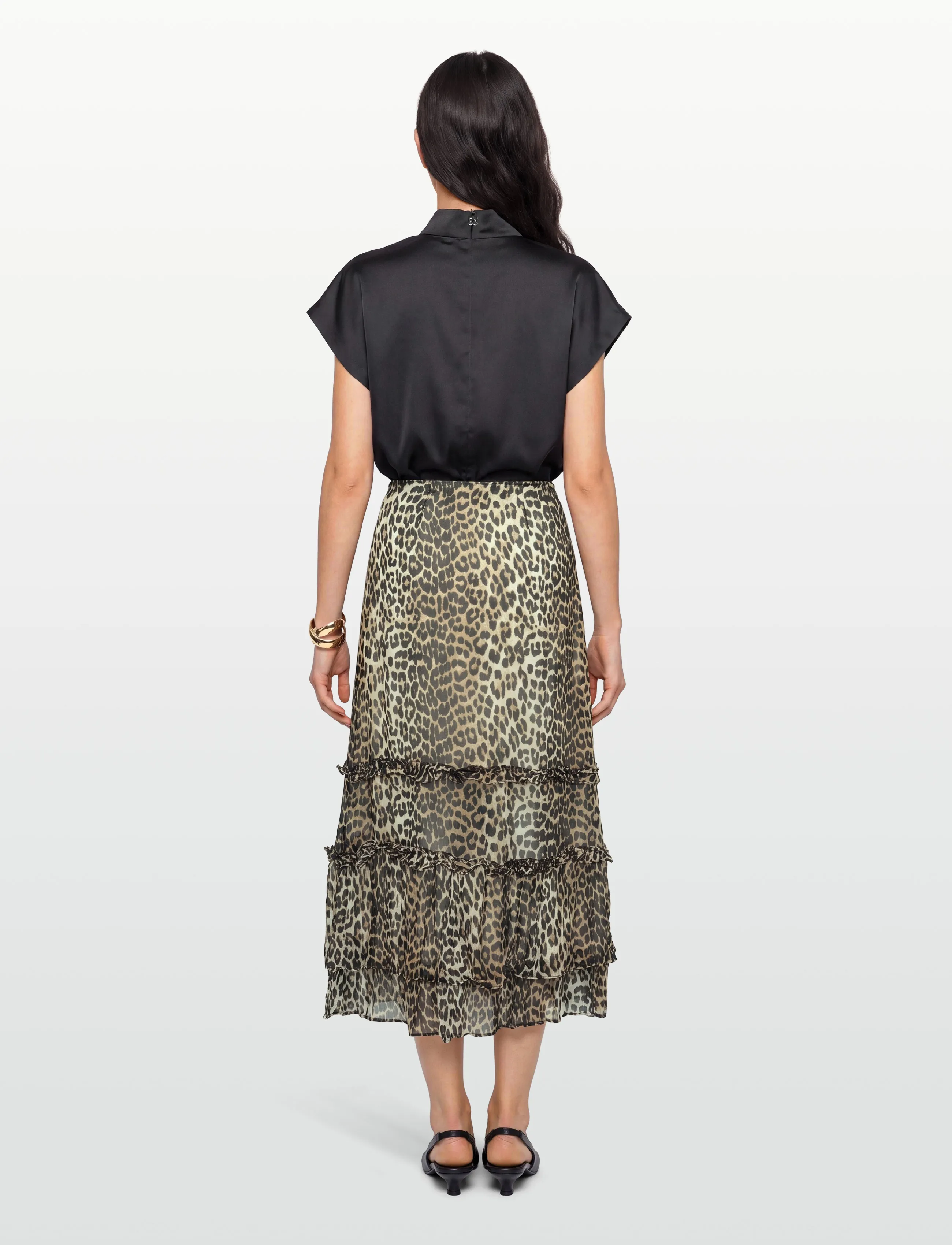 Ganni - Leopard Print Ruffle Skirt - maxi nederdele - brown - 4