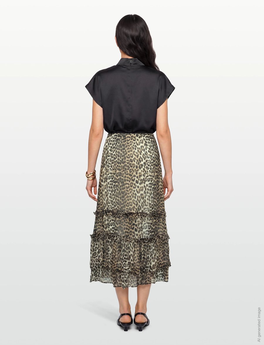 Ganni - Leopard Print Ruffle Skirt - maxi nederdele - brown - 4