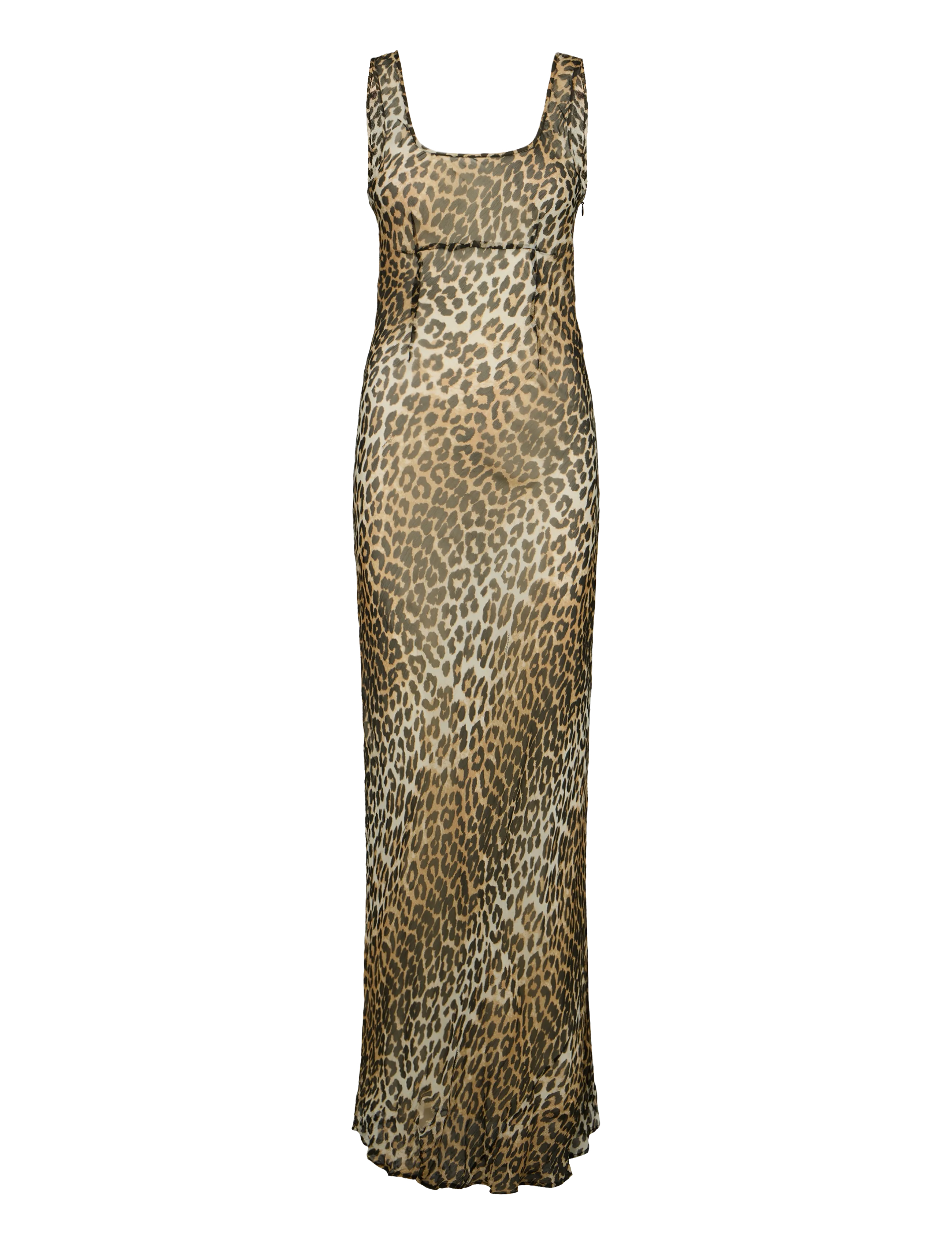 Ganni Leopard Print Recycled Chiffon Maxi Dres - Sukienki na ramiączkach - BROWN / brown