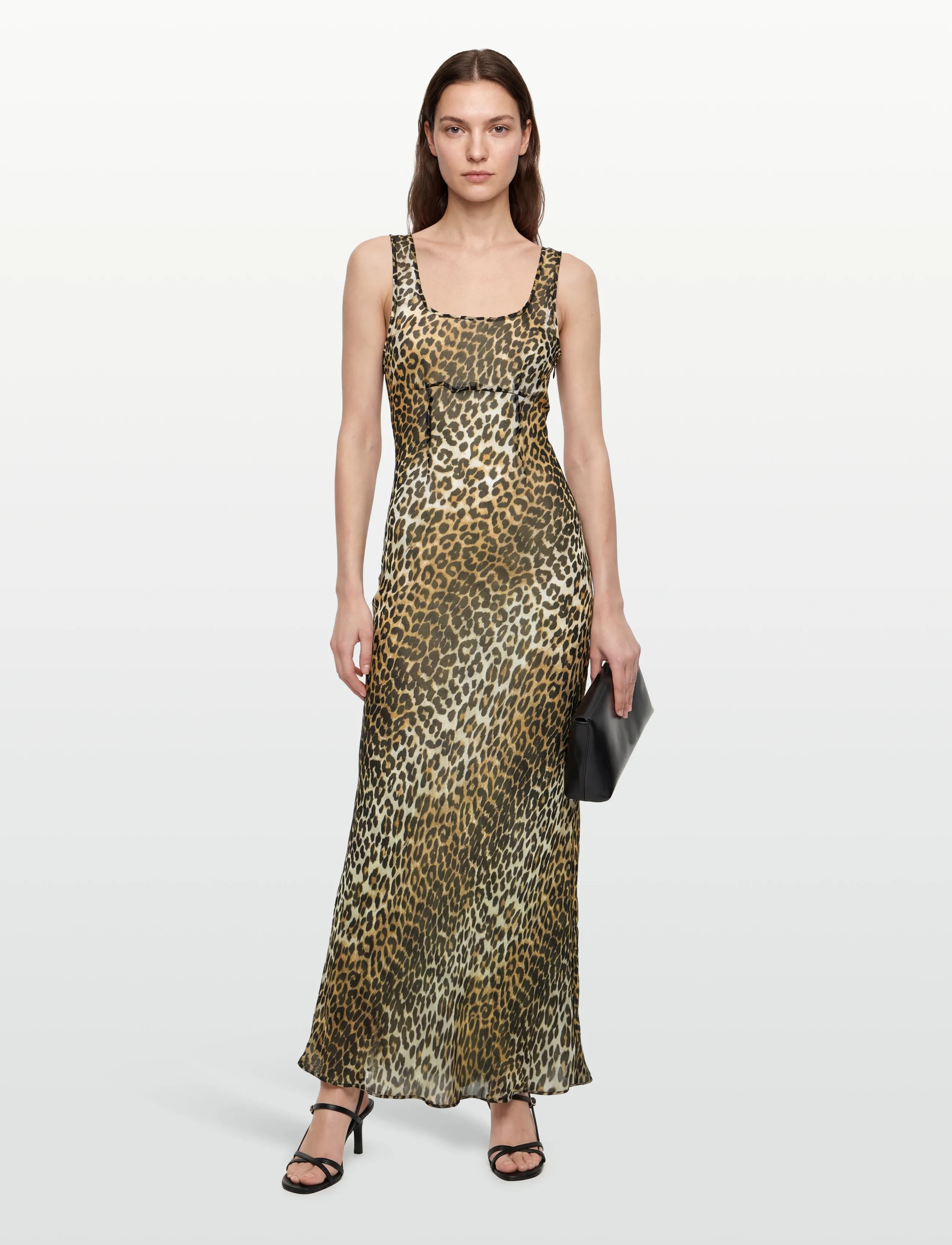 Ganni Leopard Print Recycled Chiffon Maxi Dres, 34, Dresses, Braun - Dress, Frauen