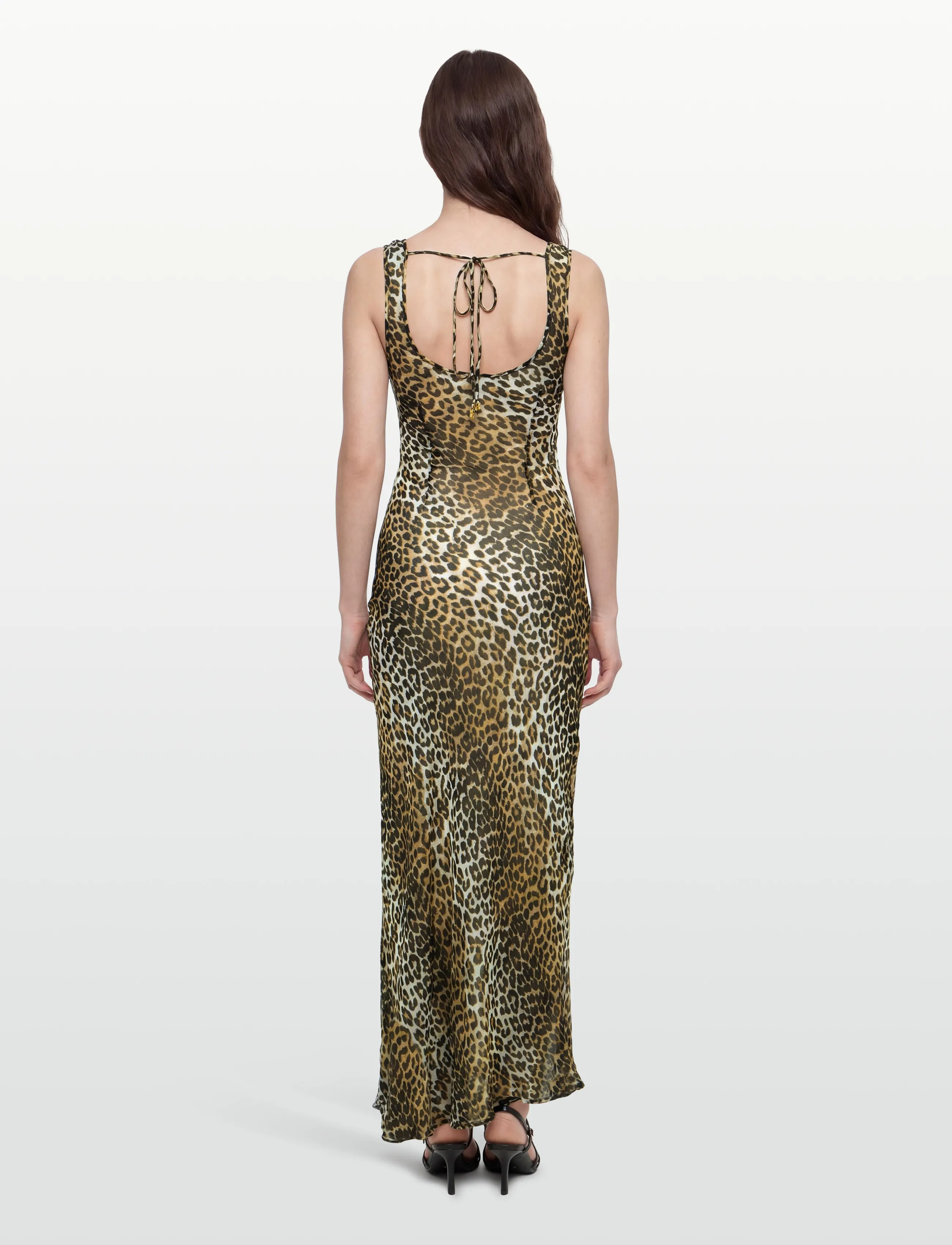 Ganni - Leopard Print Recycled Chiffon Maxi Dres - brown - 4