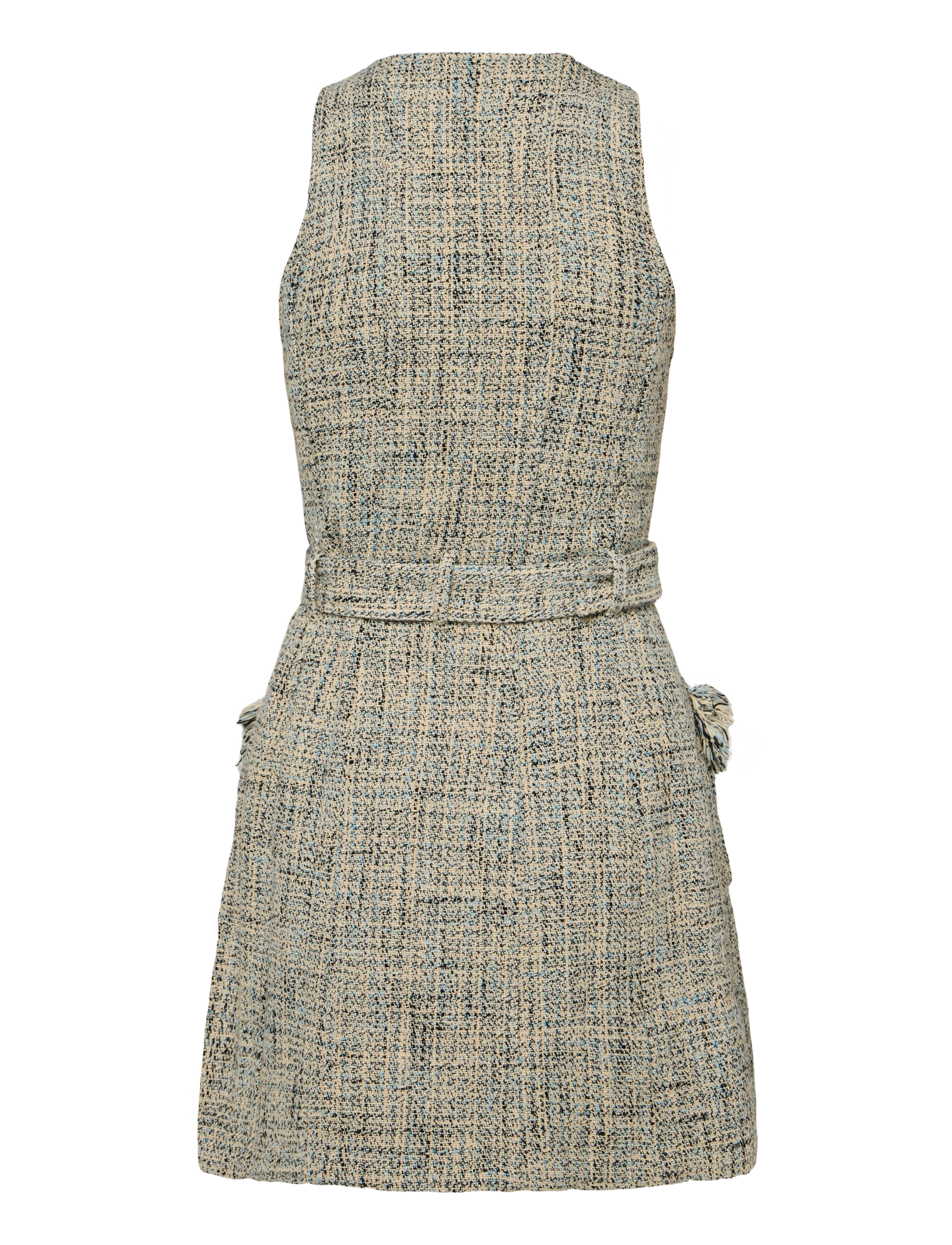Ganni - Belted Tweed Minidress - korta klänningar - beige - 1