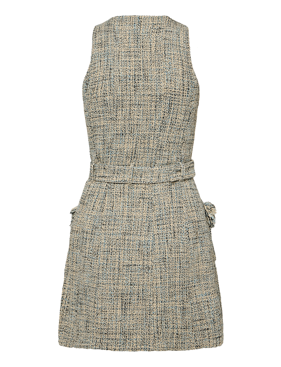 Ganni - Belted Tweed Minidress - korta klänningar - beige - 1