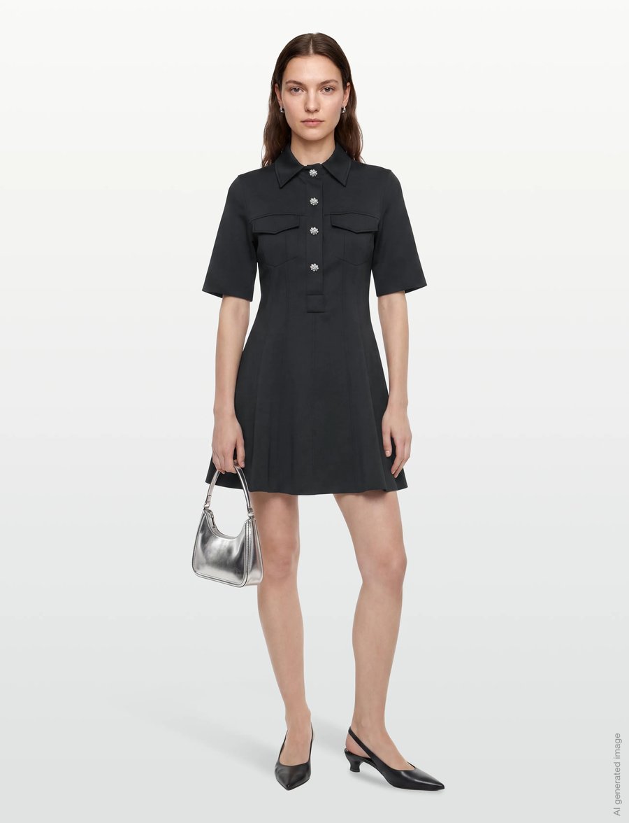 Ganni - Black Scuba Neoprene Mini Dress - skjortklänningar - black - 0