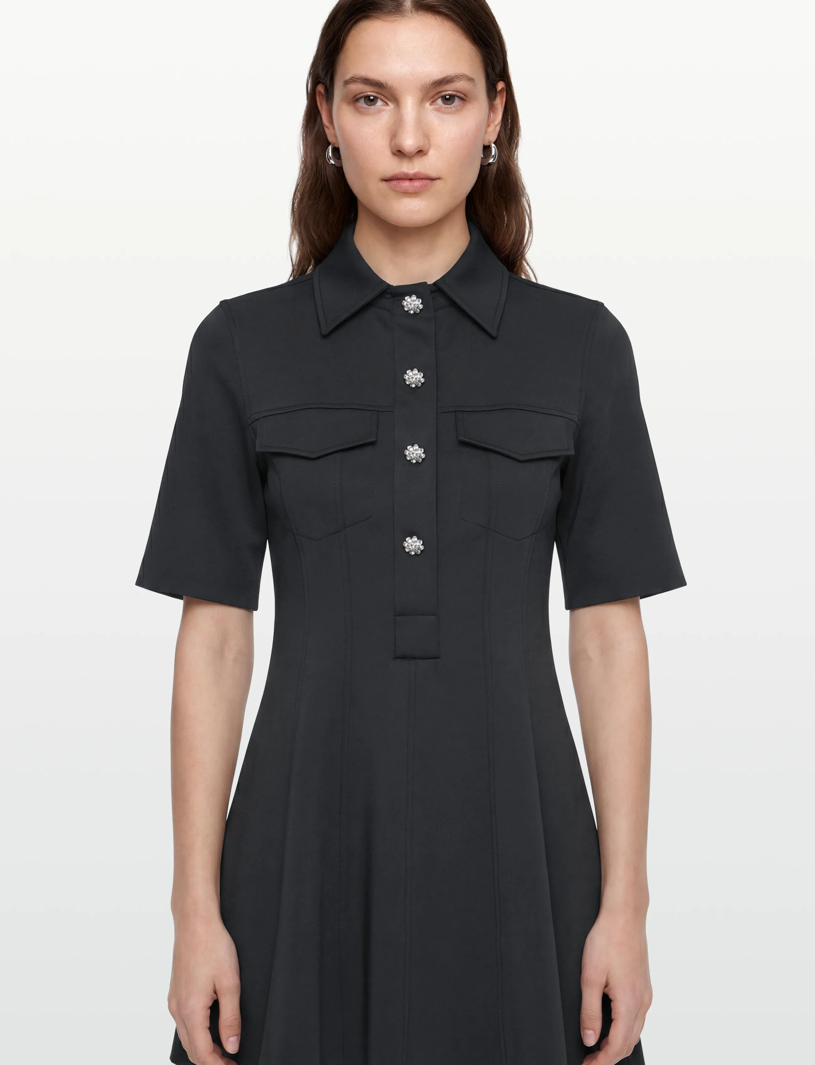 Ganni - Black Scuba Neoprene Mini Dress - skjortklänningar - black - 3