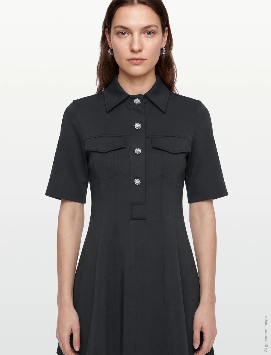 Ganni - Black Scuba Neoprene Mini Dress - skjortklänningar - black - 3