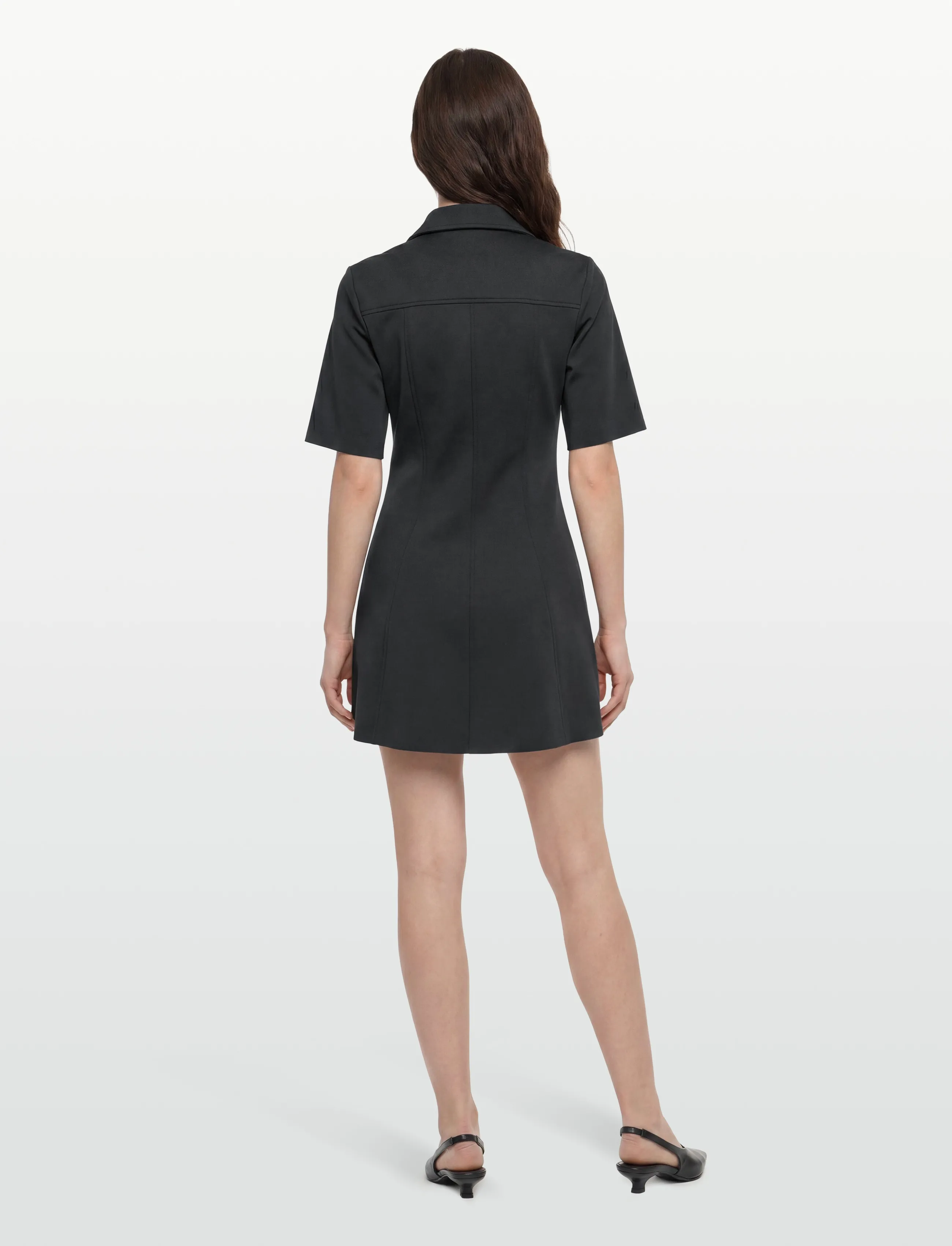 Ganni - Black Scuba Neoprene Mini Dress - skjortklänningar - black - 4